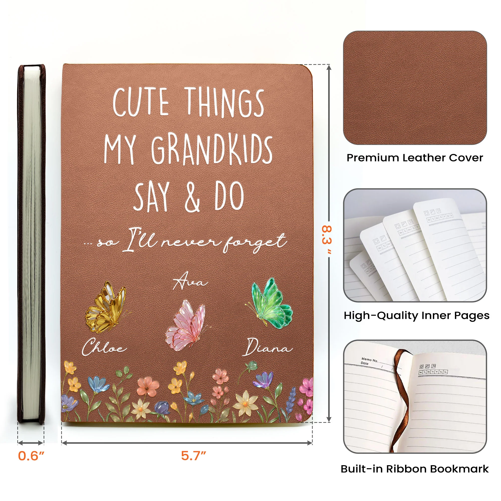 Cute Things My Grandkids Say & Do So I’ll Never Forget - Personalized Leather Journal - Image 5