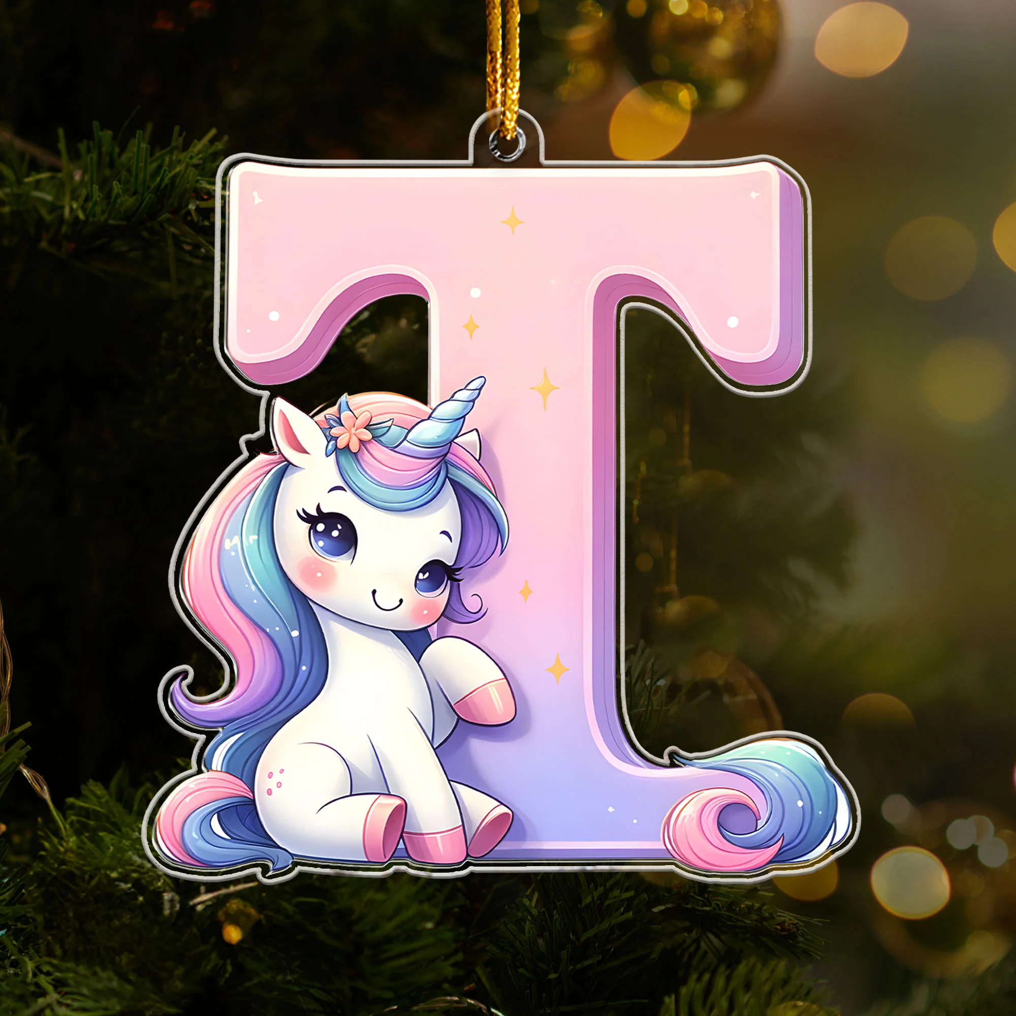 Cute Unicorn Letter Ornament - Personalized Acrylic Ornament - Image 3