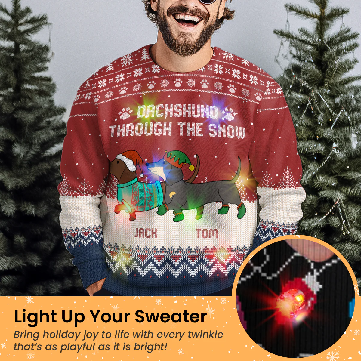 Dachshund Through The Snow - Personalized Ugly Sweater - Image 2
