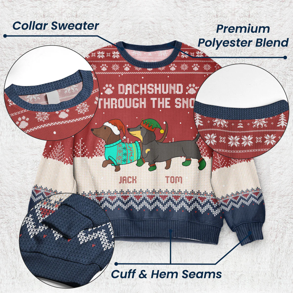 Dachshund Through The Snow - Personalized Ugly Sweater - Image 4