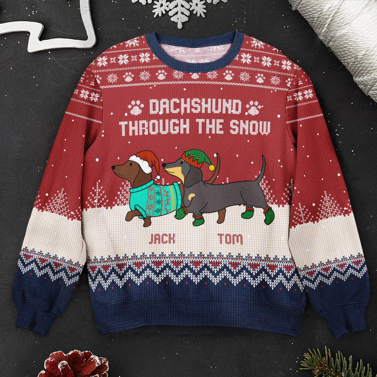 Dachshund Through The Snow - Personalized Ugly Sweater - Image 7
