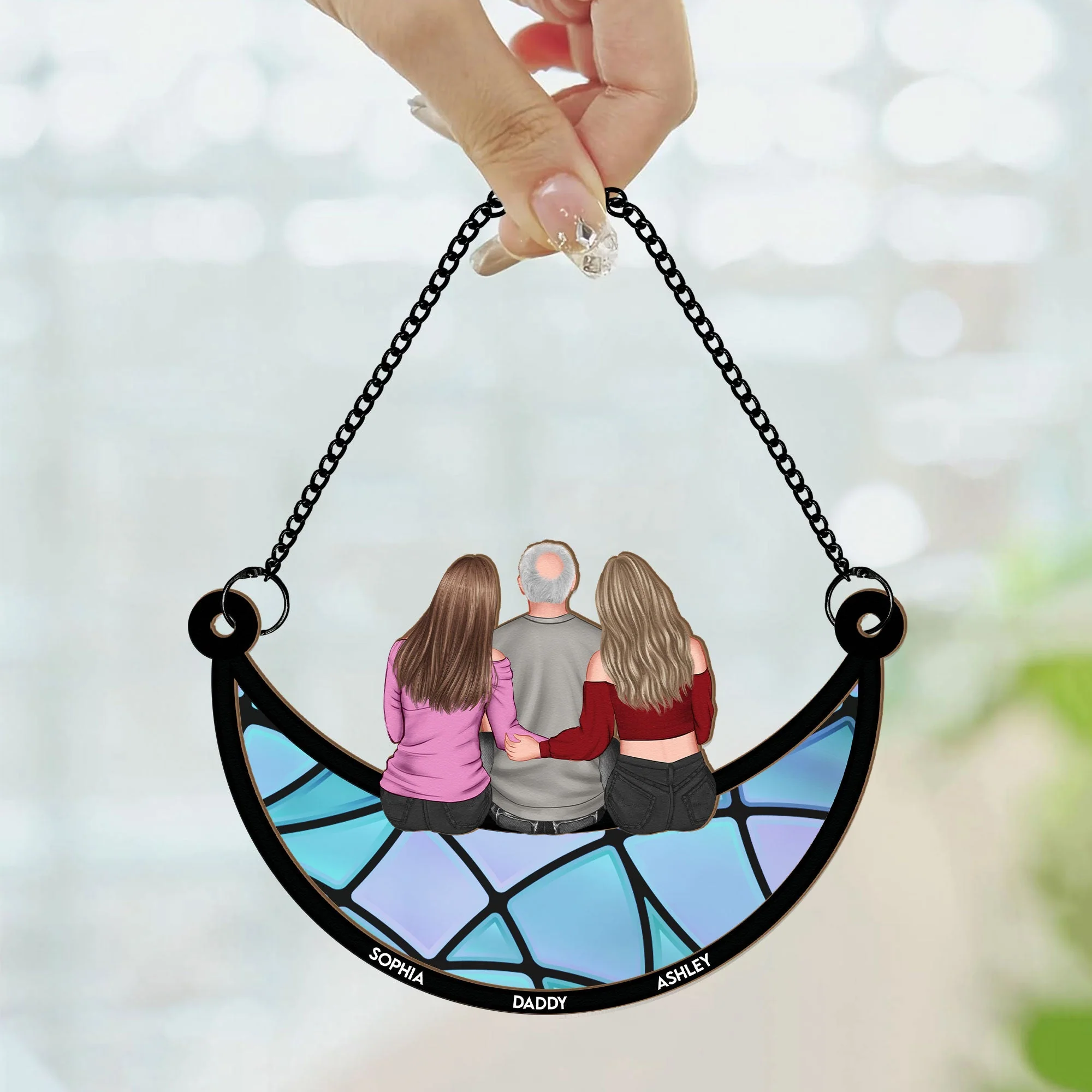 Dad And Children - Personalized Window Hanging Suncatcher Ornament - Image 2
