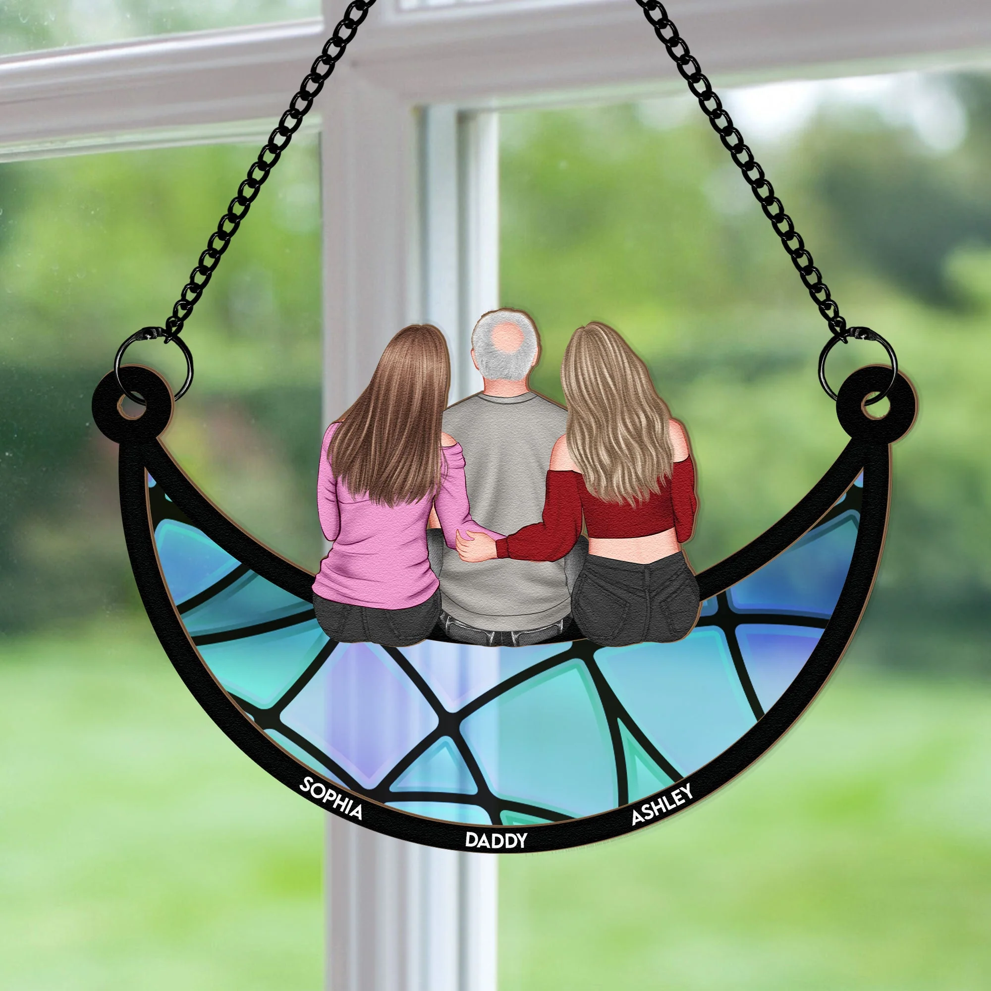 Dad And Children - Personalized Window Hanging Suncatcher Ornament - Image 3