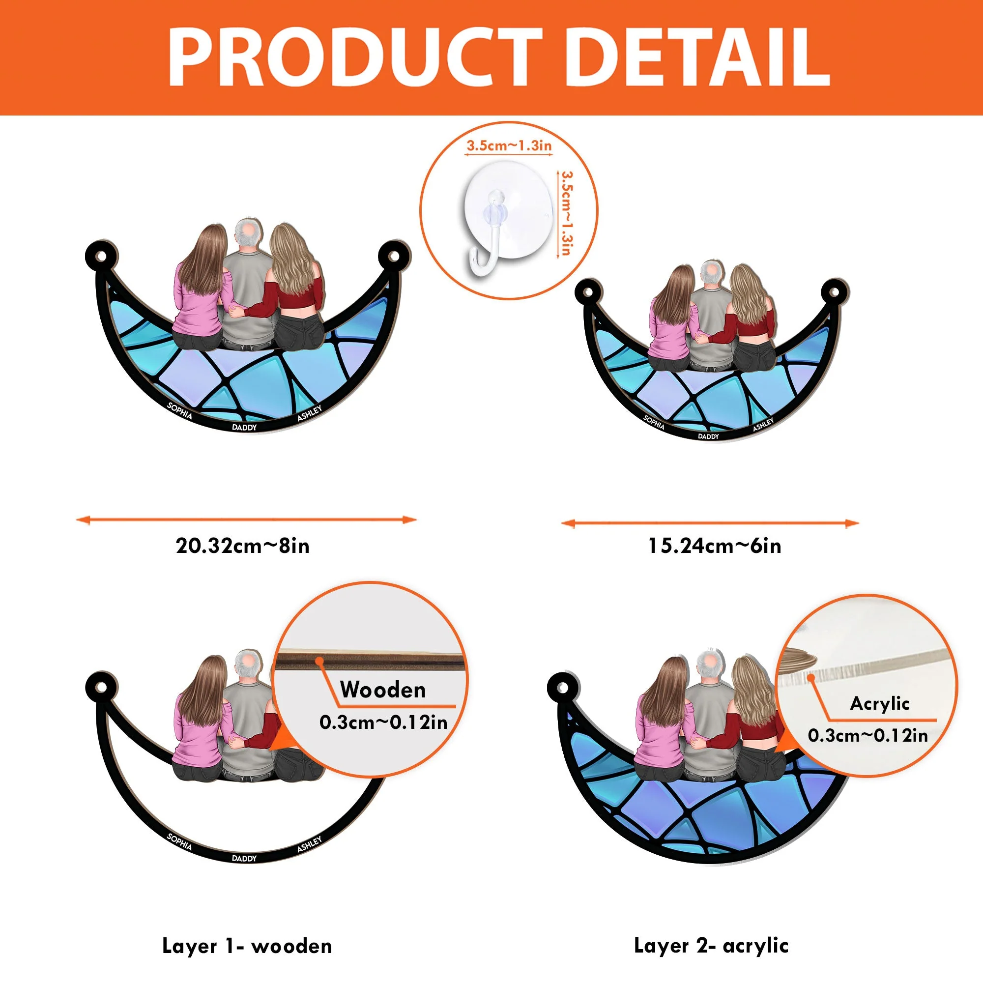 Dad And Children - Personalized Window Hanging Suncatcher Ornament - Image 5