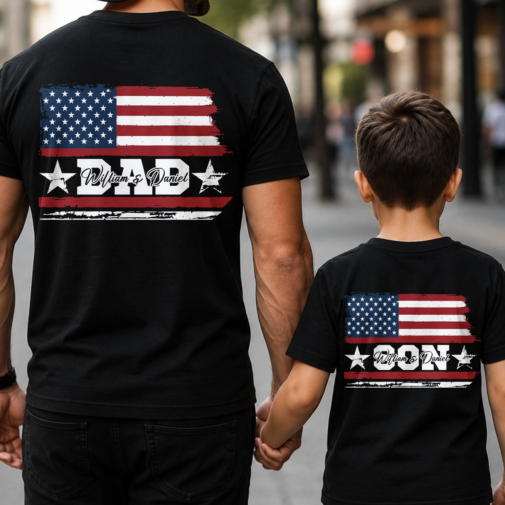 Dad & Daughter, Son - Fist Bump USA Flag Design - Personalized Shirt - Image 2