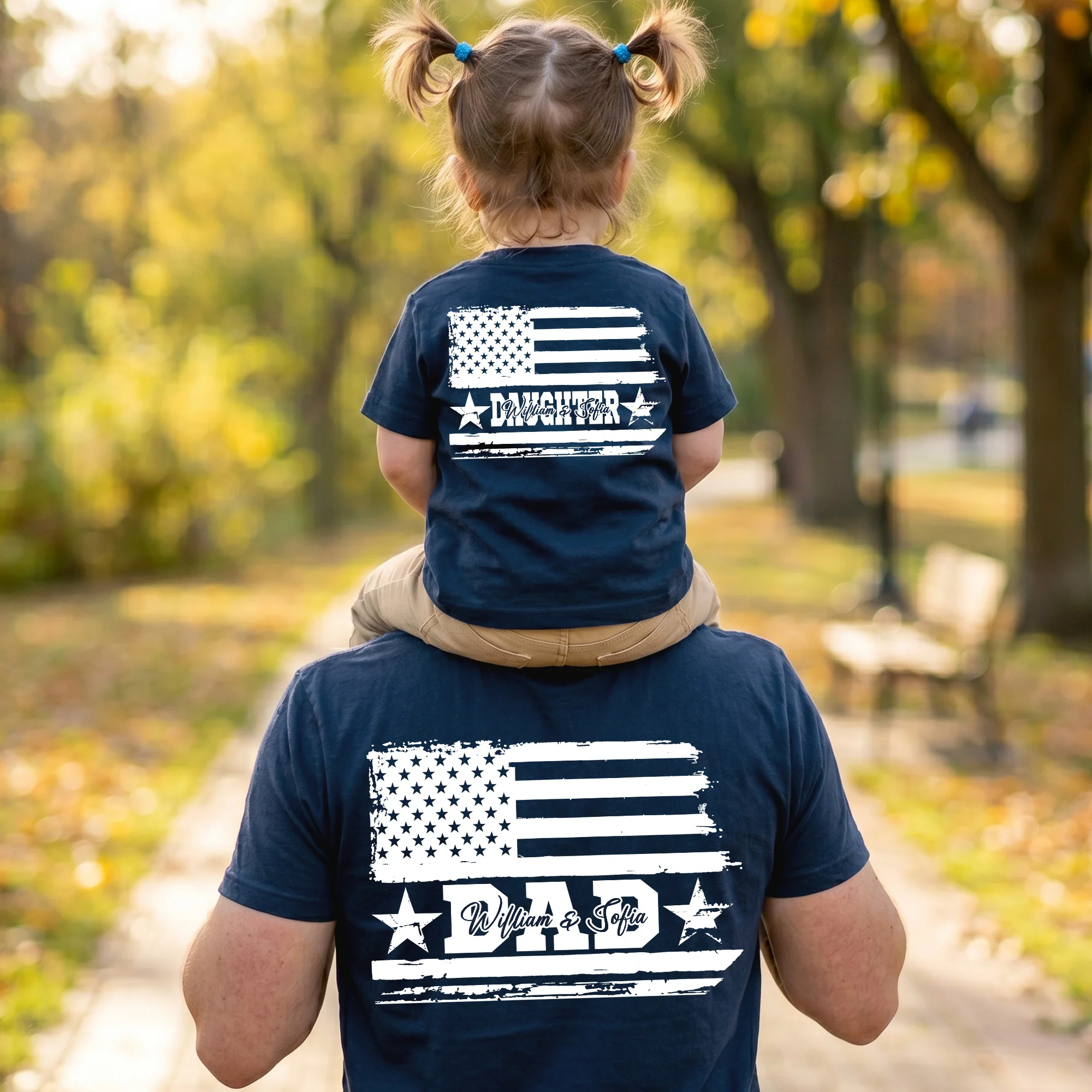 Dad & Daughter, Son - Fist Bump USA Flag Design - Personalized Shirt - Image 3