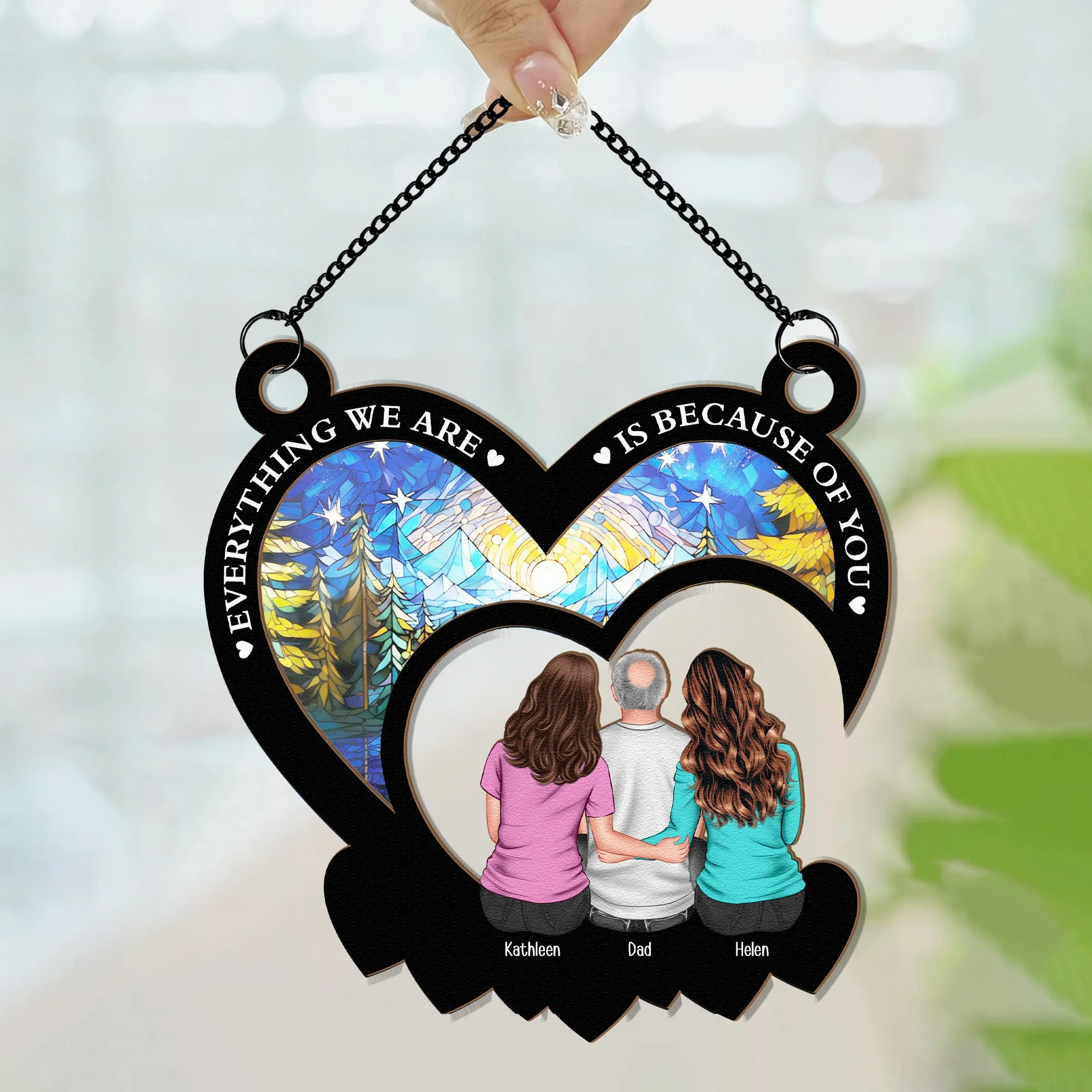 Dad & Daughters Bond - Personalized Window Hanging Suncatcher Ornament - Image 2