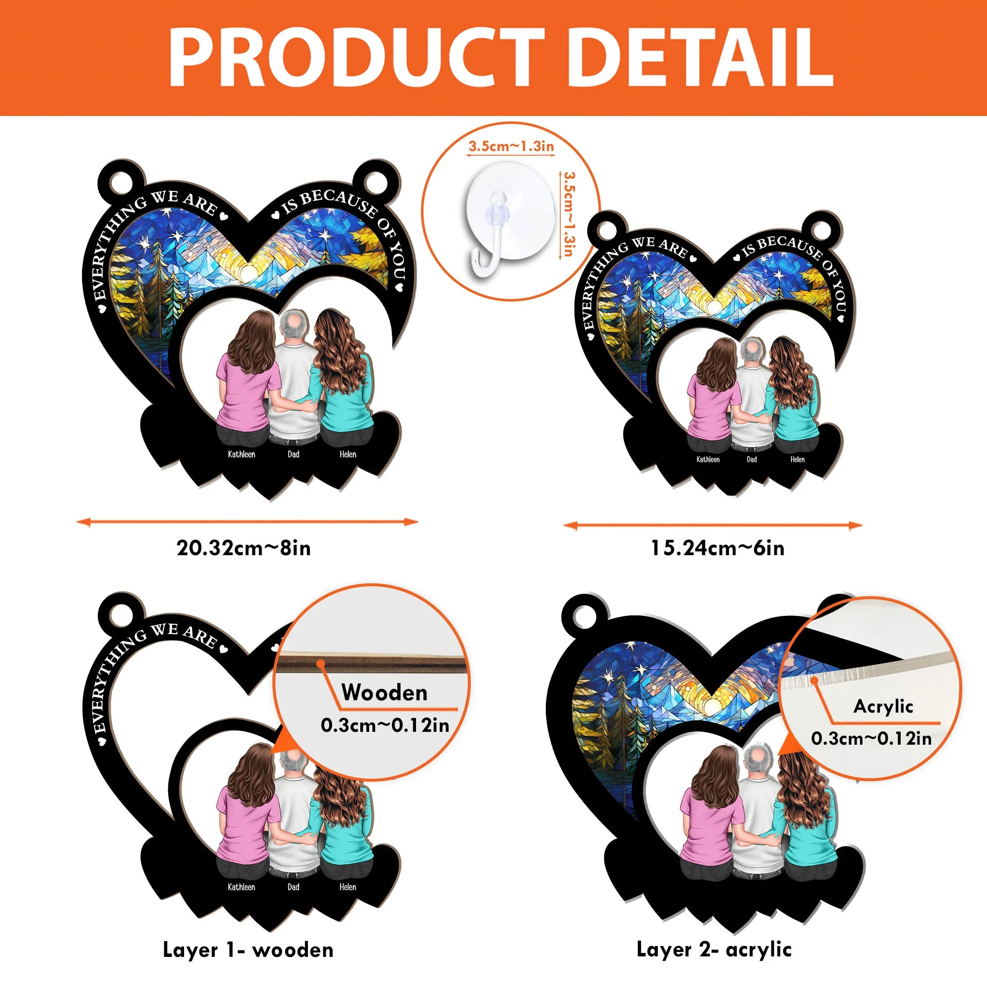 Dad & Daughters Bond - Personalized Window Hanging Suncatcher Ornament - Image 3