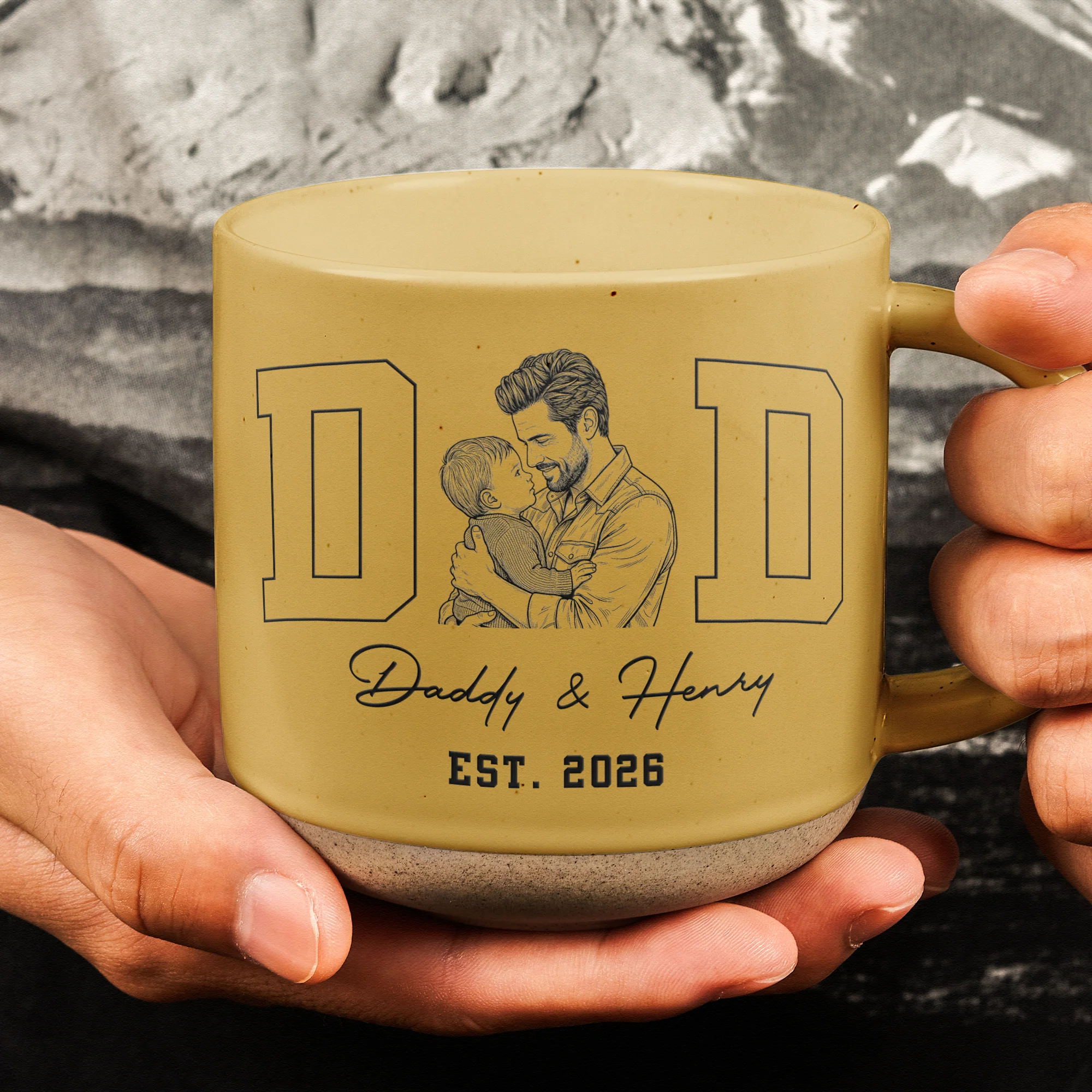 Dad Est Custom Photo Sketch Line Art Father's Day Gift For Husband, Dad - Personalized Mug - Image 4