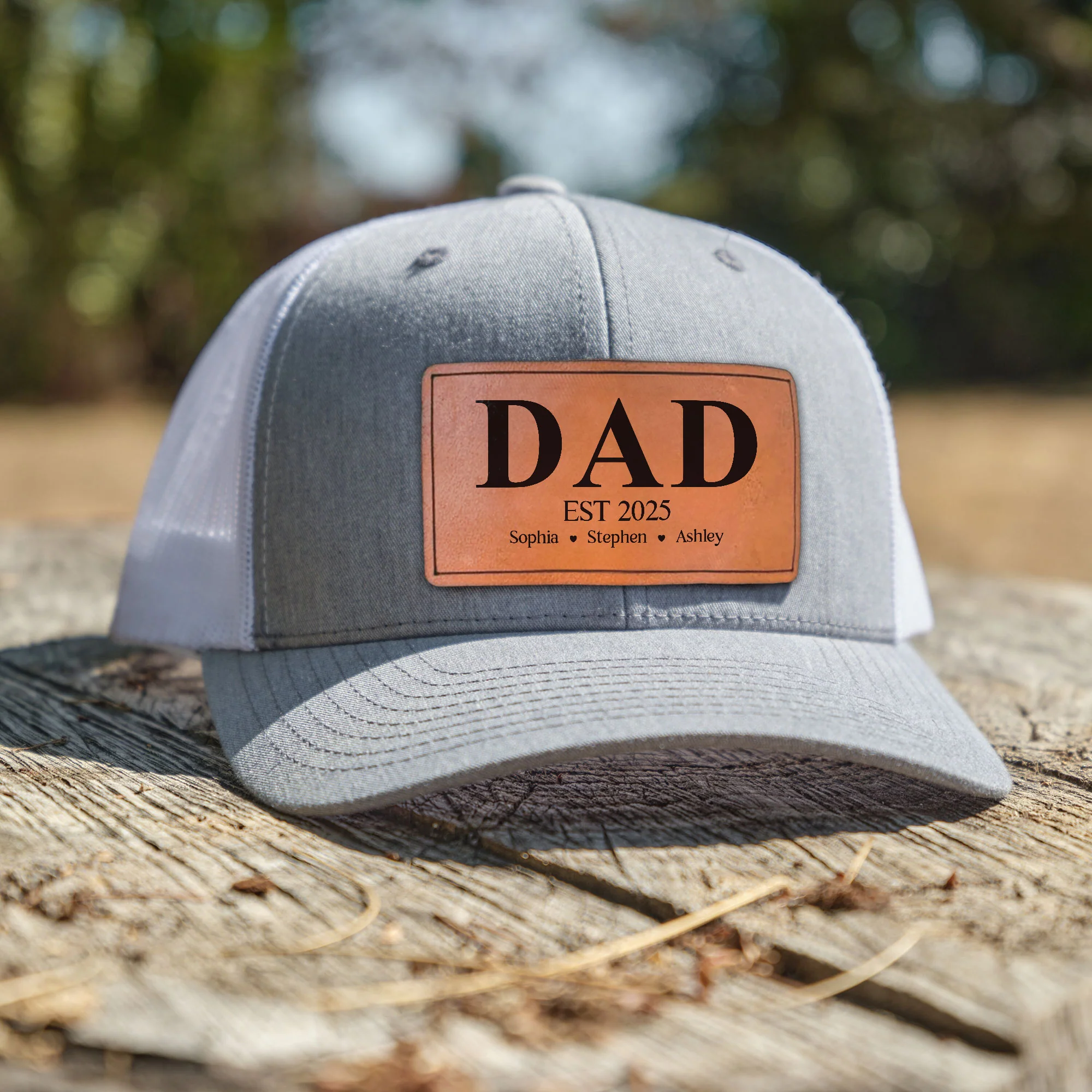 Dad Est - Personalized Leather Patch Hat - Image 2