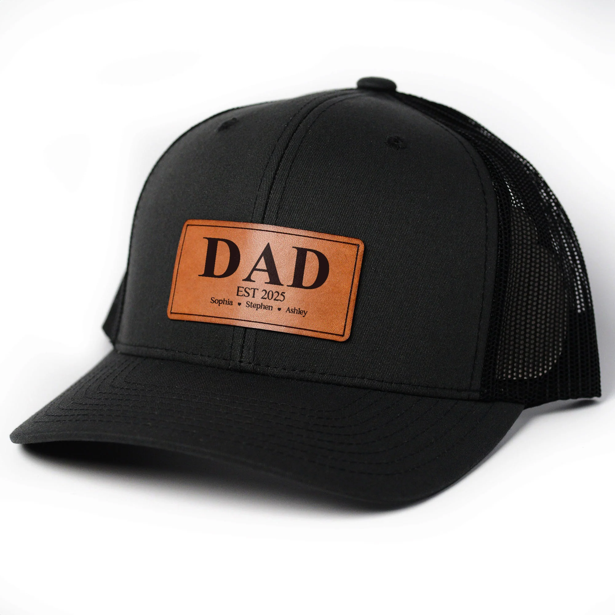 Dad Est - Personalized Leather Patch Hat - Image 4