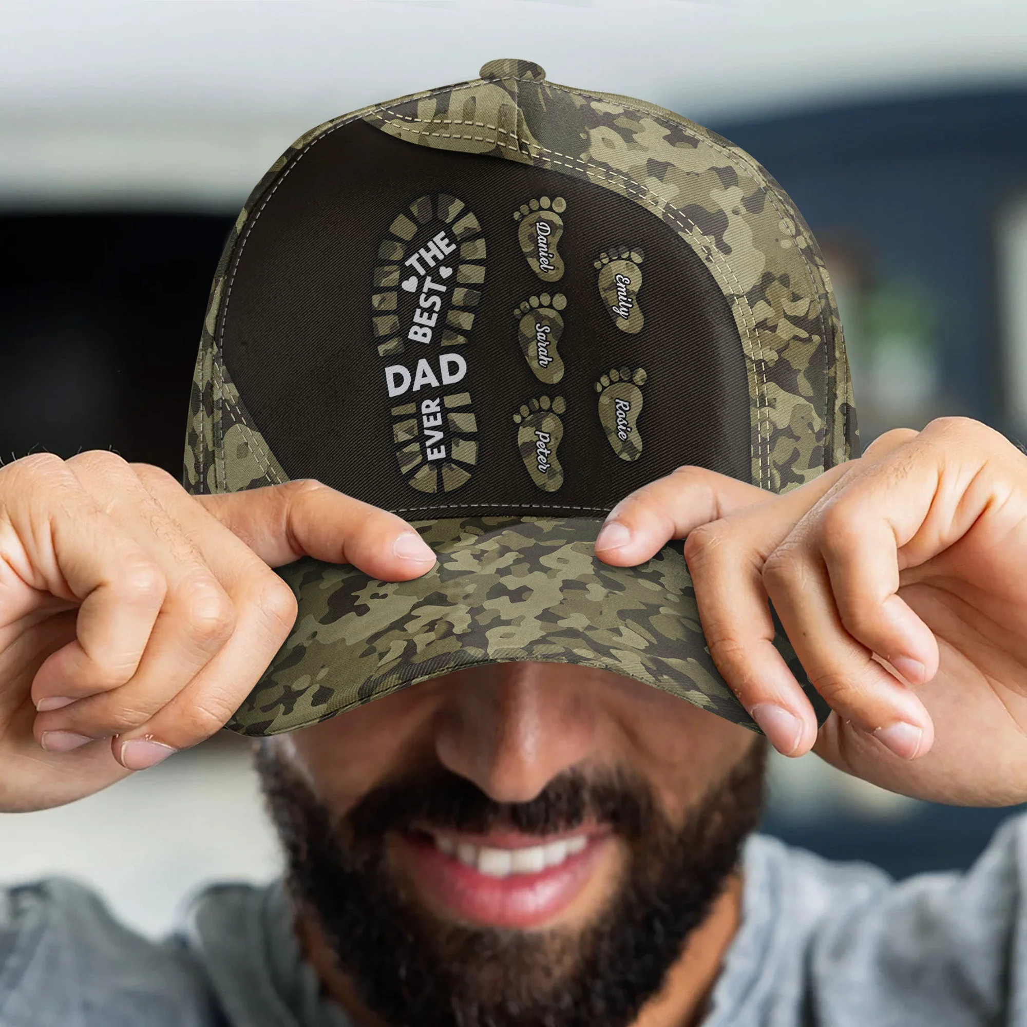 Dad Foot Print Gift For Dad Grandpa - Personalized Cap - Image 4