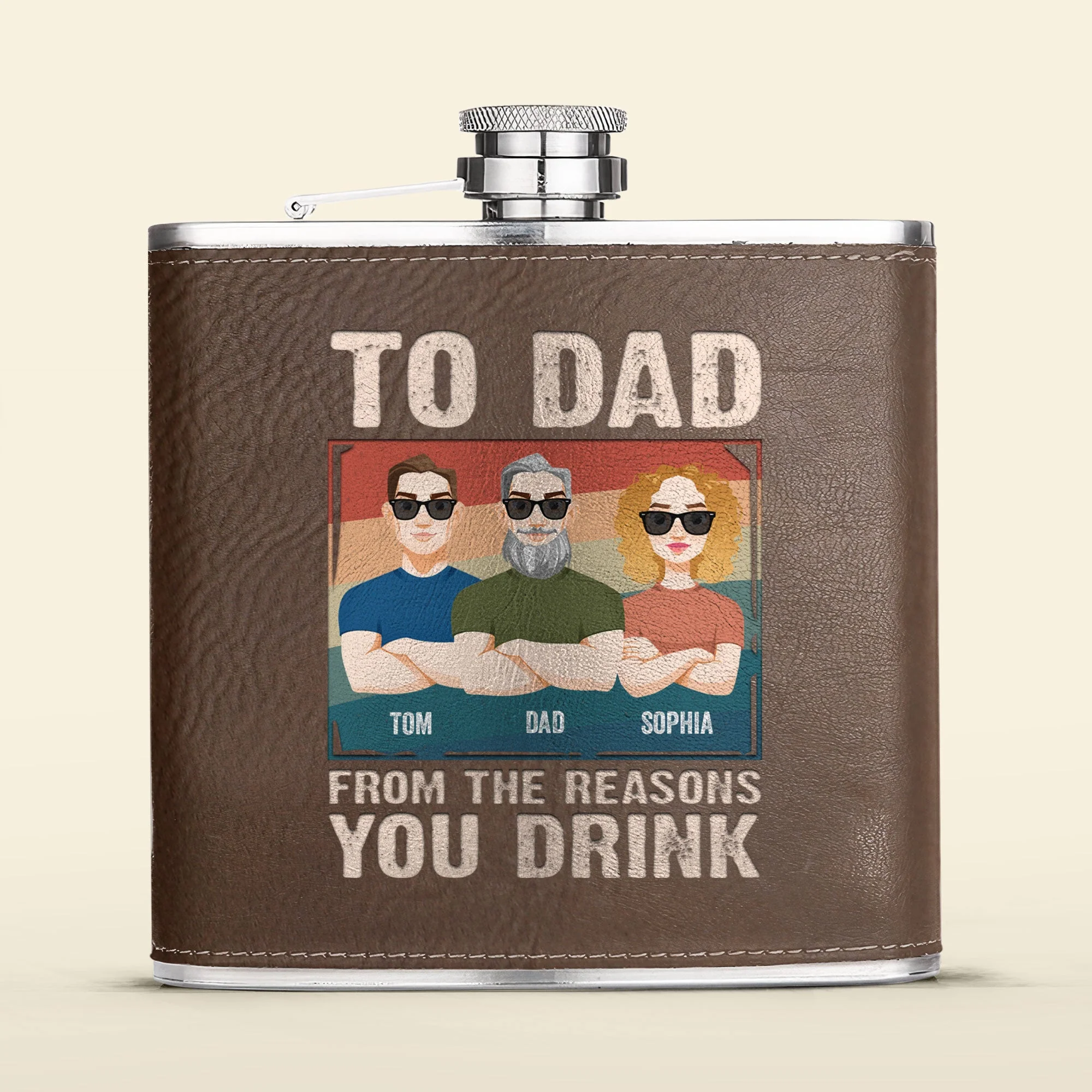 Dad Gift From The Reasons You Drink - Personalized Leather Flask - Image 5