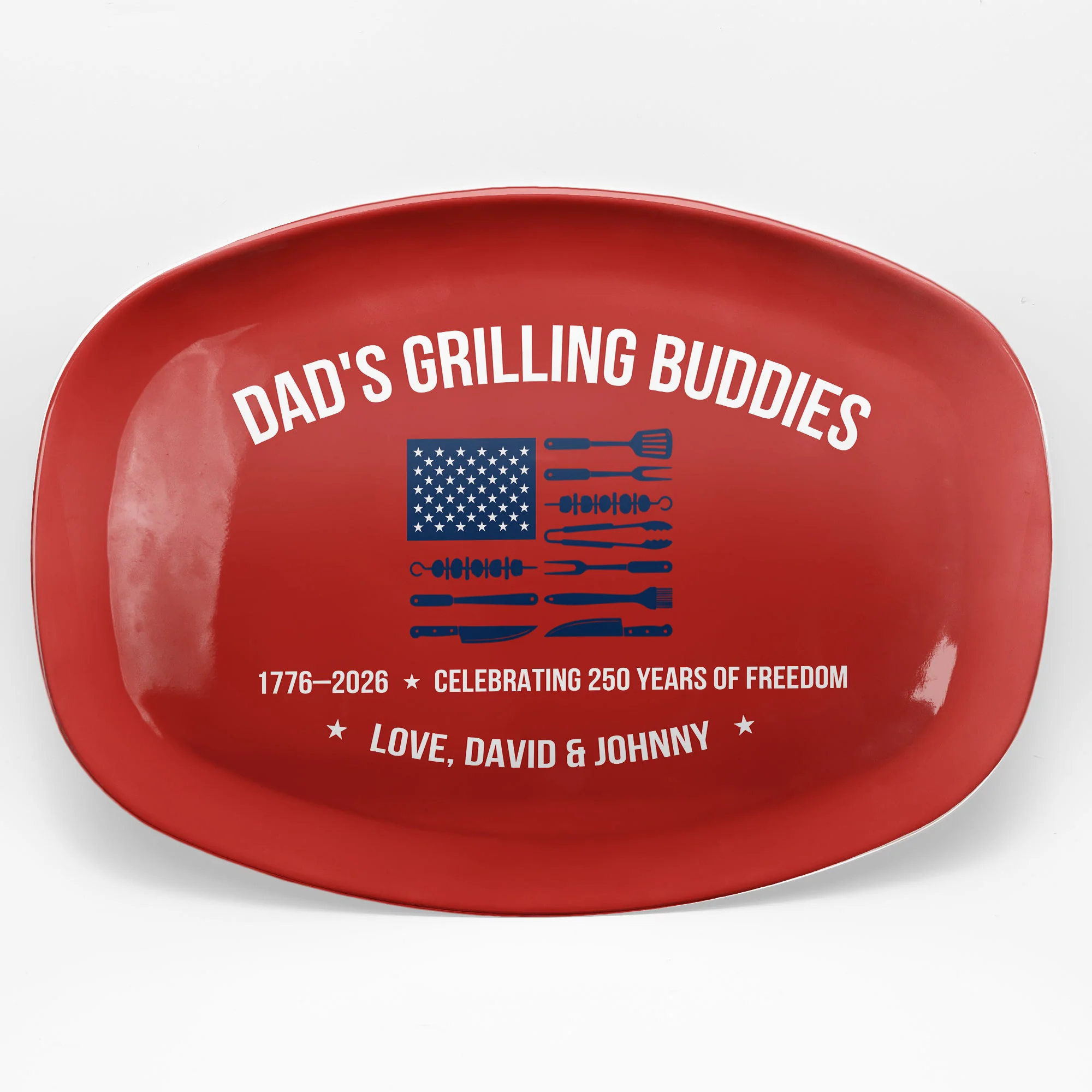Dad, Grandpa, Papa Grilling Patriotic Bbq Grill Master Gift American Flag - Personalized Platter - Image 2