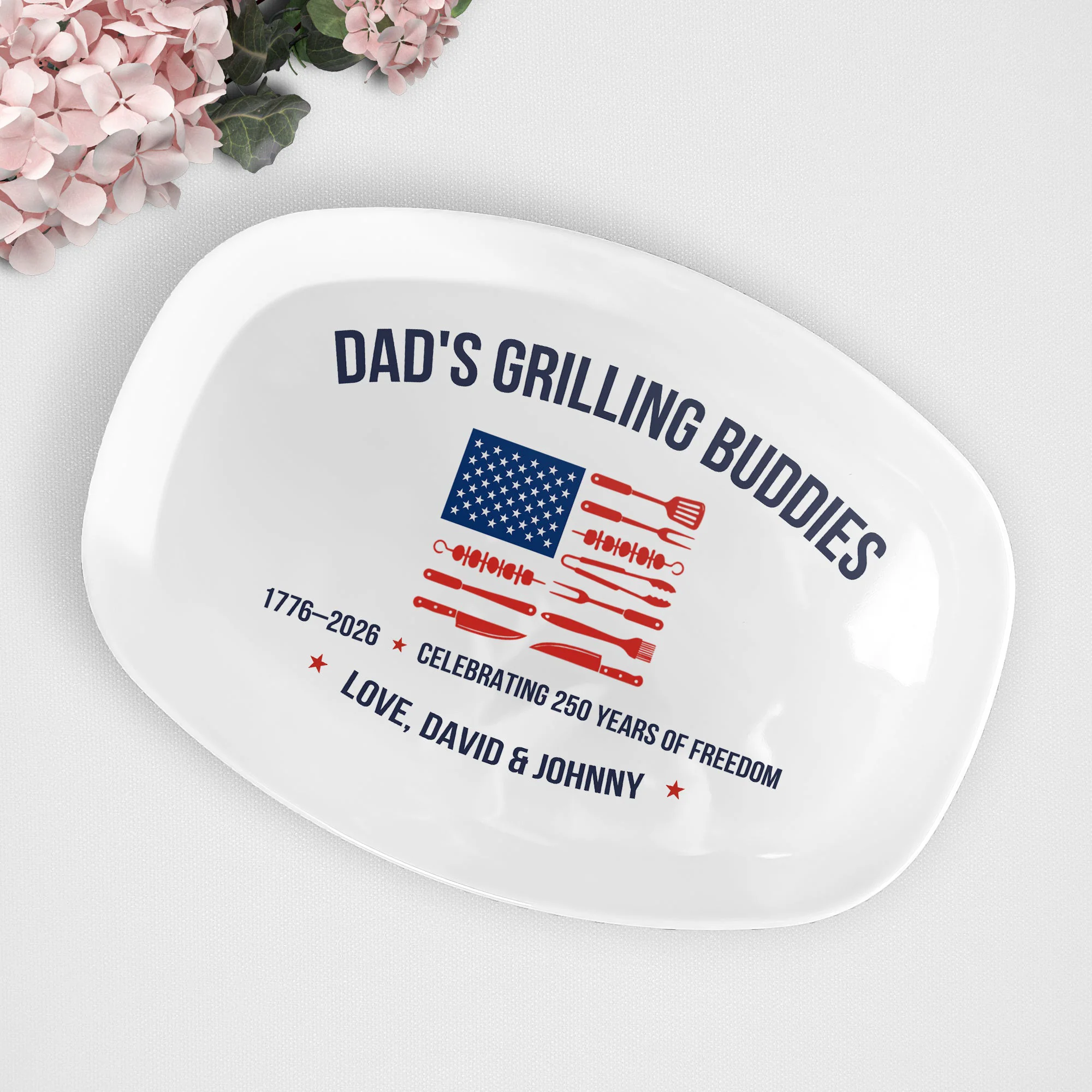 Dad, Grandpa, Papa Grilling Patriotic Bbq Grill Master Gift American Flag - Personalized Platter - Image 3