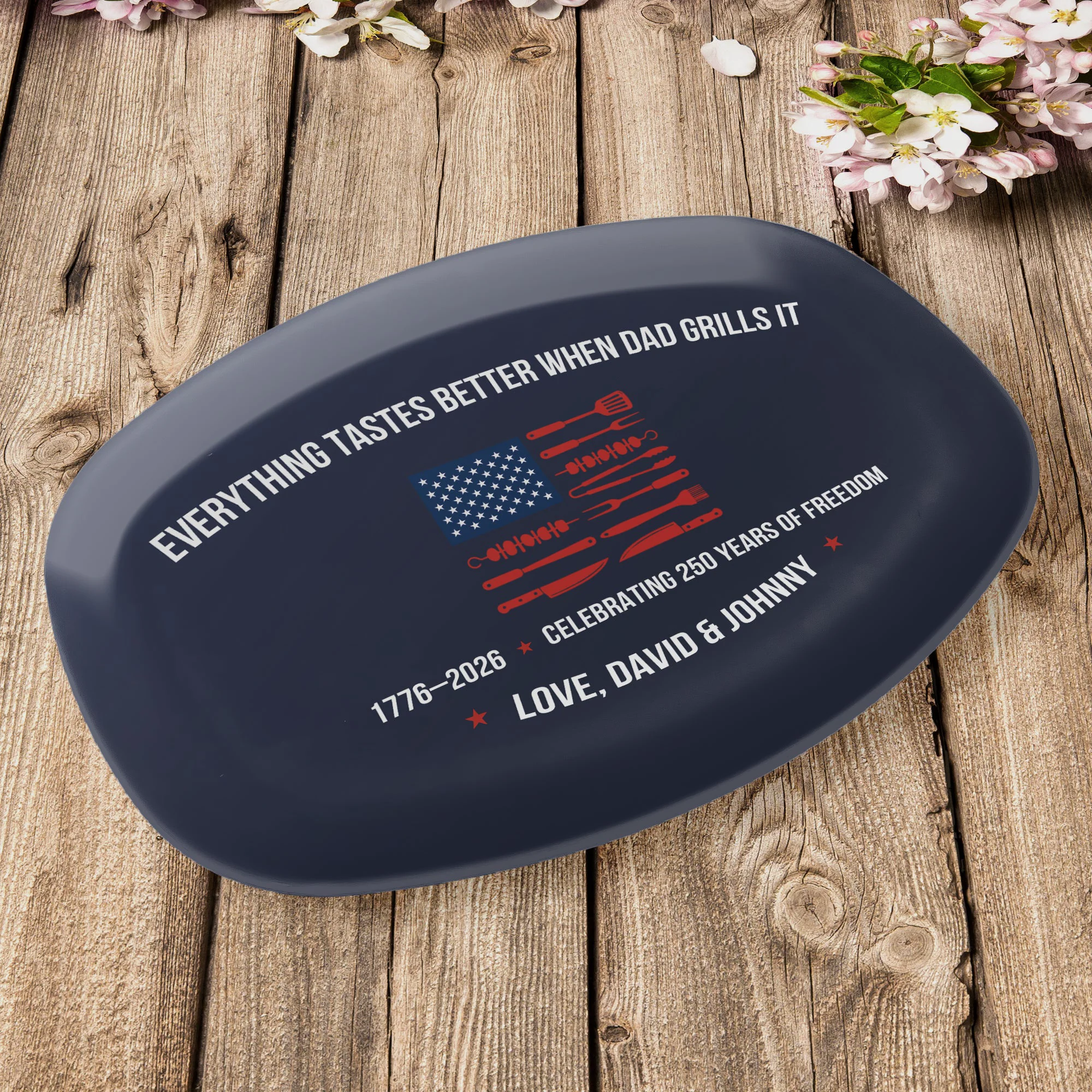 Dad, Grandpa, Papa Grilling Patriotic Bbq Grill Master Gift American Flag - Personalized Platter - Image 4