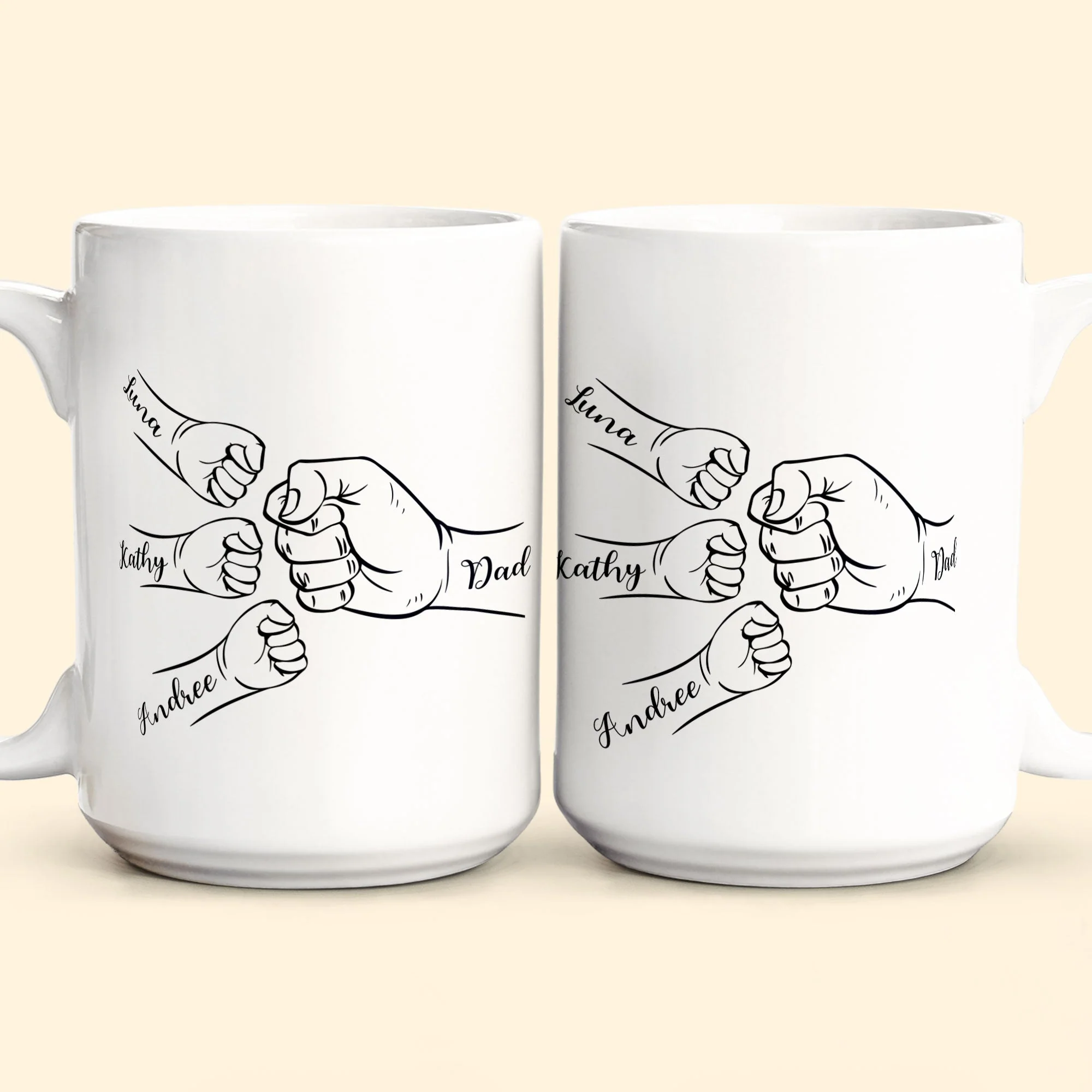 Dad Hand Bumps Custom Kids' Names - Personalized Mug - Image 2