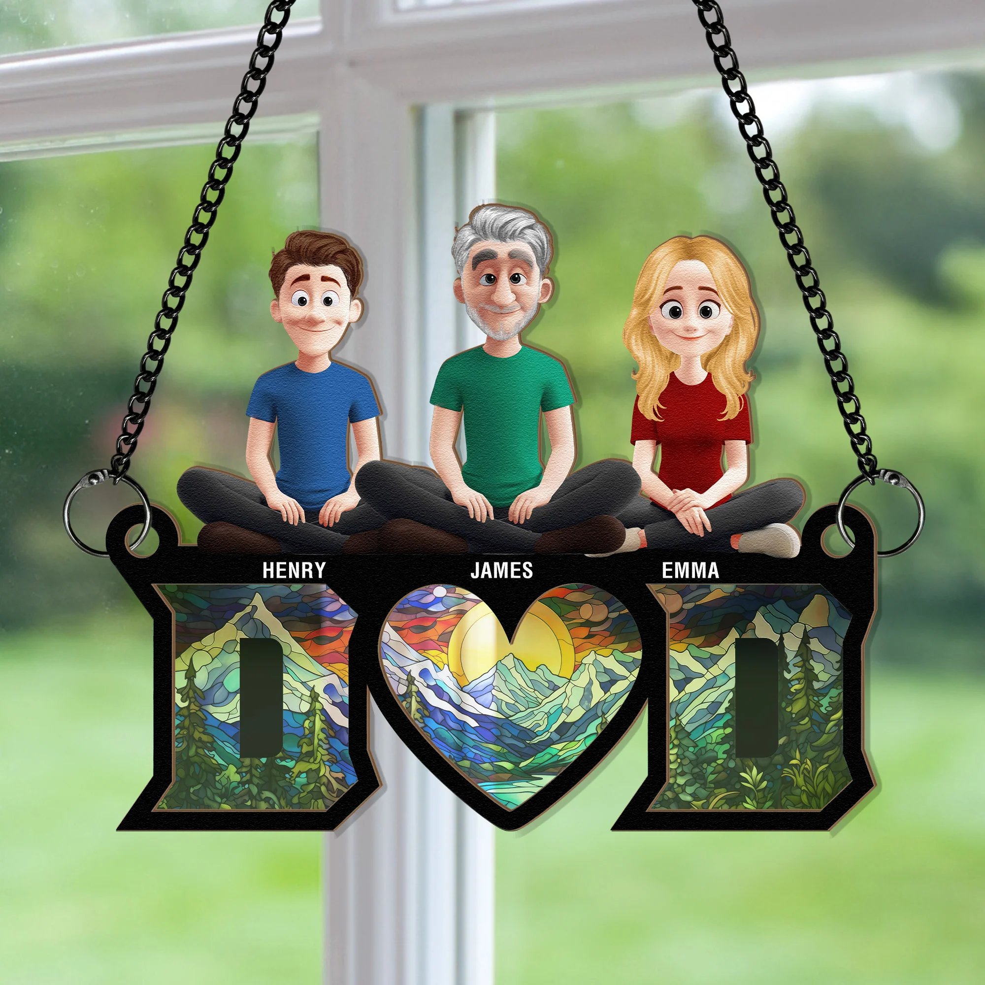 Dad & His Children Dad Gifts Ver 2 - Personalized Window Hanging Suncatcher Ornament - Image 2