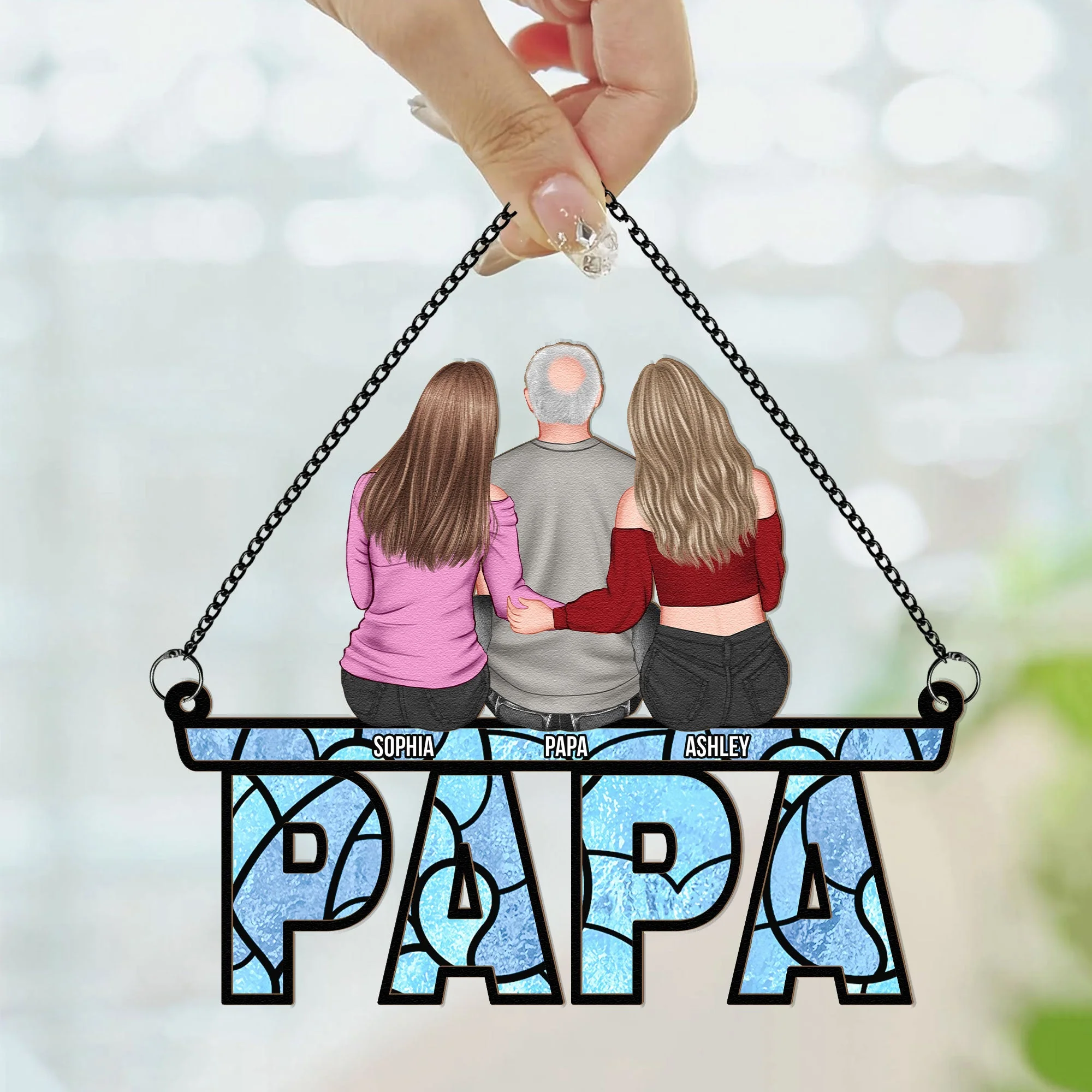 Dad & His Children - Personalized Window Hanging Suncatcher Ornament - Image 2