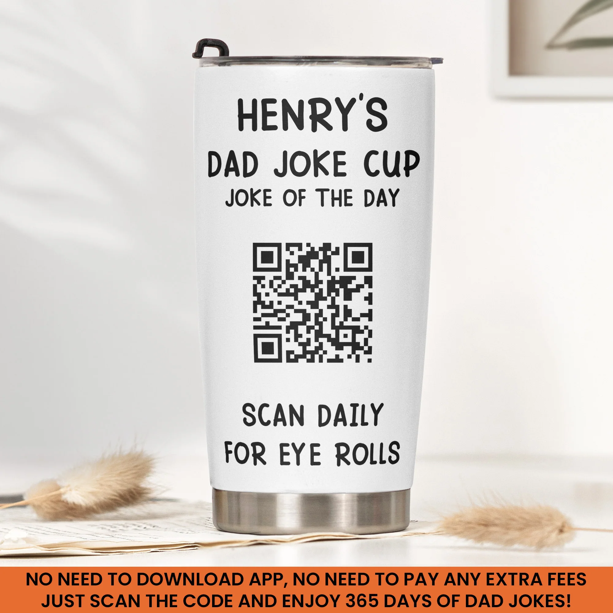 Dad Joke Every Day Interactive QR Funny Cup - Gifts For Dad, Coworkers, Friends Who Love Dad Jokes - Personalized Tumbler - Image 3
