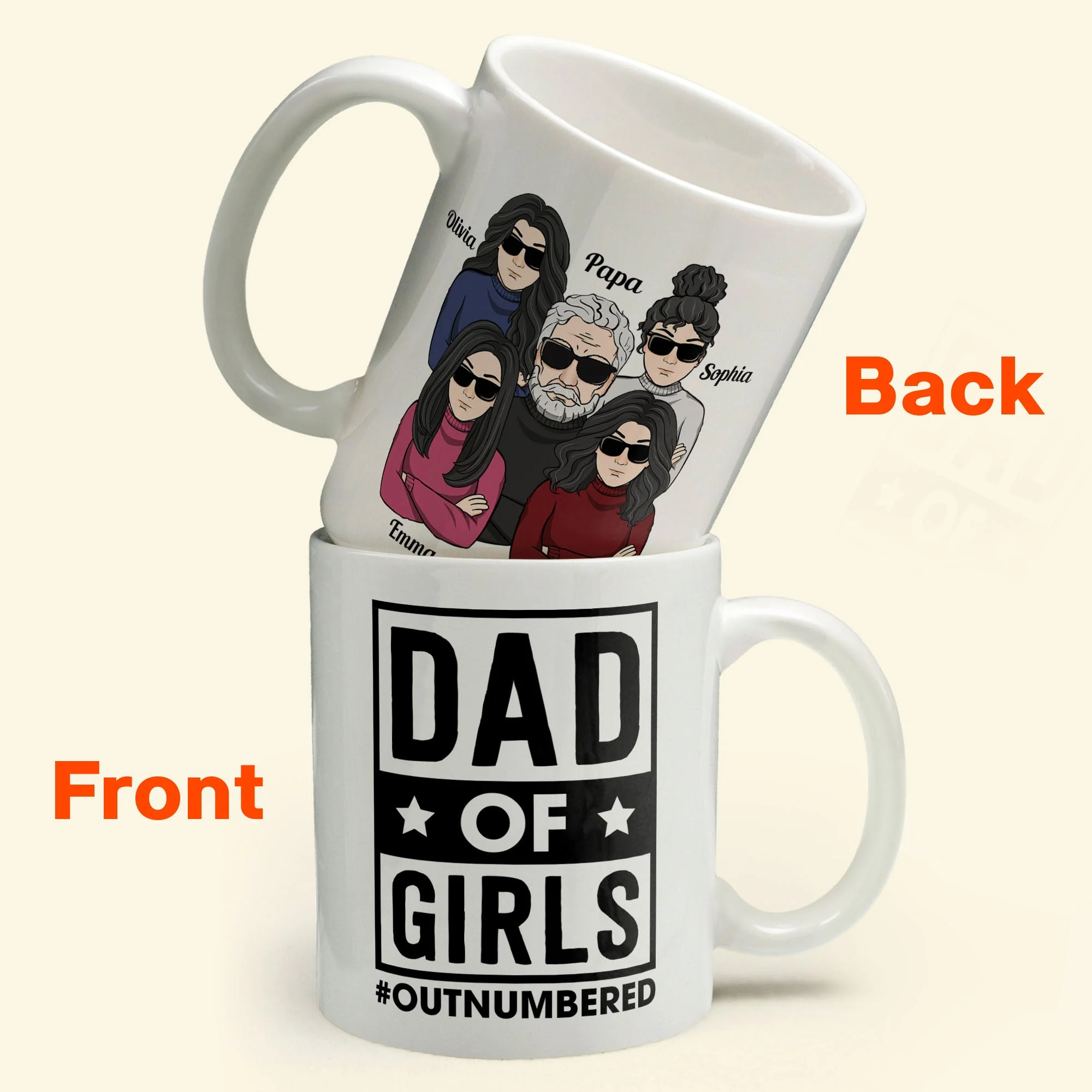 Dad Of Girls #Outnumbered - Personalized Mug - Birthday, Christmas Gift For Father, Daddy, Dad, Girl Dad - Image 5