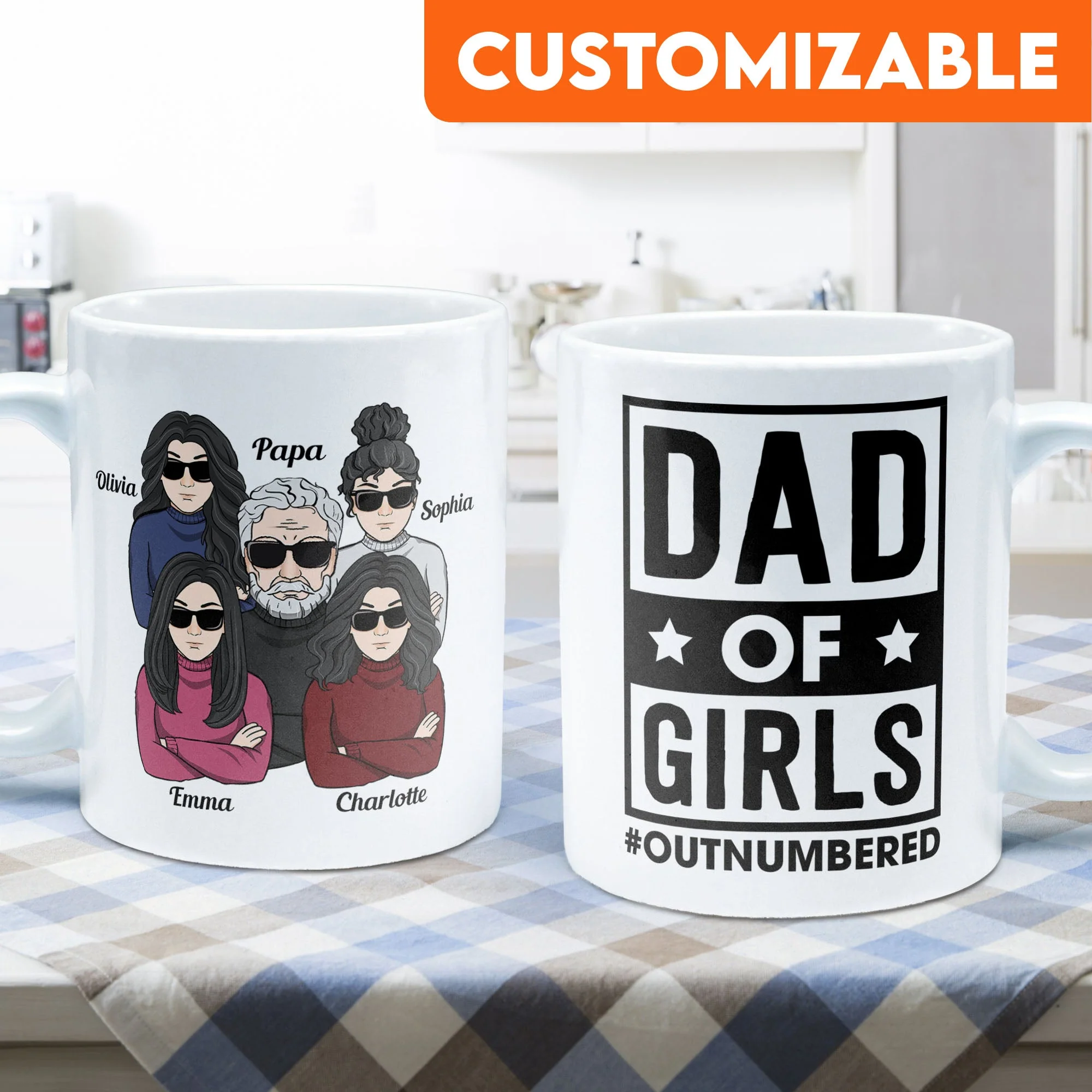 Dad Of Girls #Outnumbered - Personalized Mug - Birthday, Christmas Gift For Father, Daddy, Dad, Girl Dad - Image 6