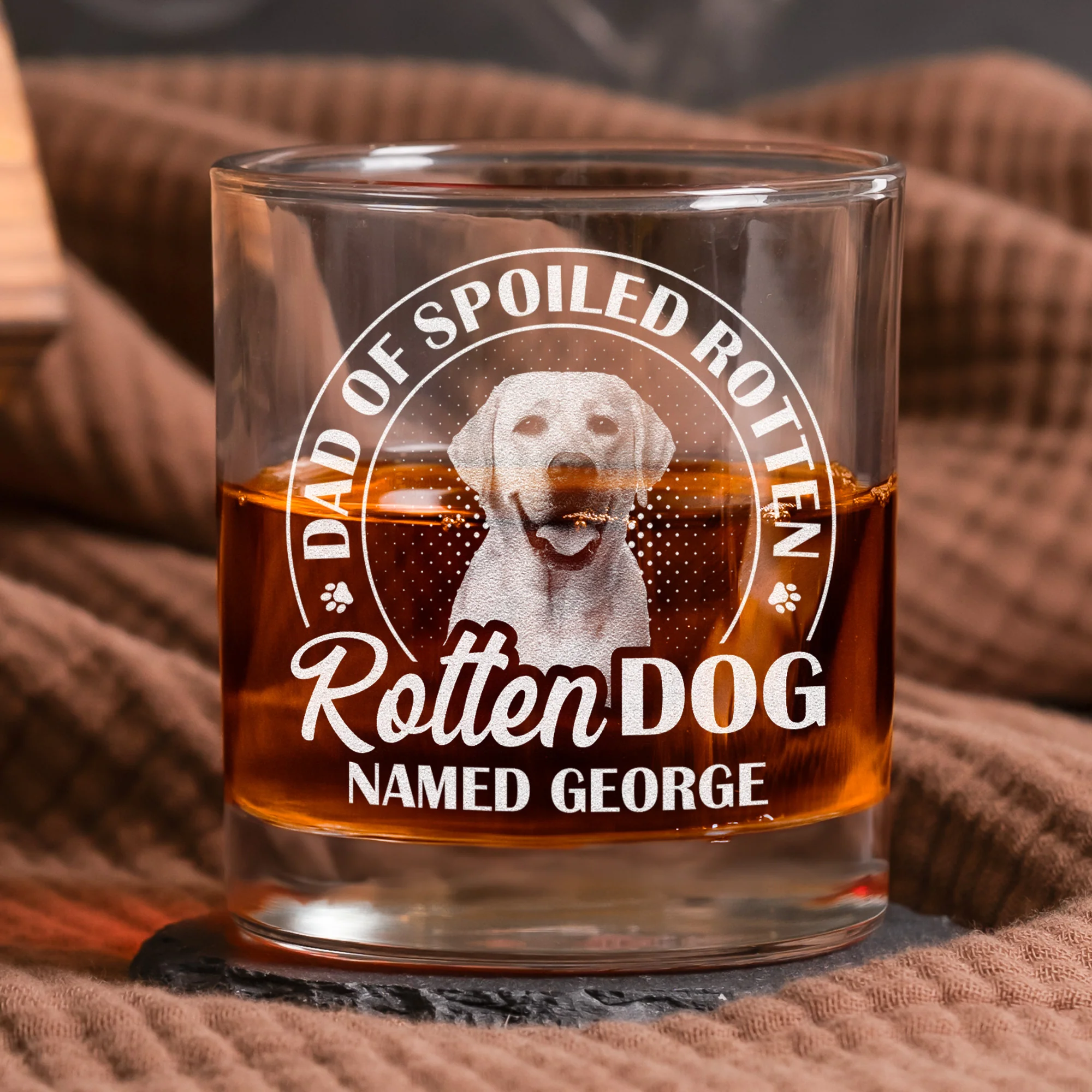 Dad Of Spoiled Rotten Dog Thanks For Picking Up My Poop - Personalized Whiskey Glass With Photo - Image 2