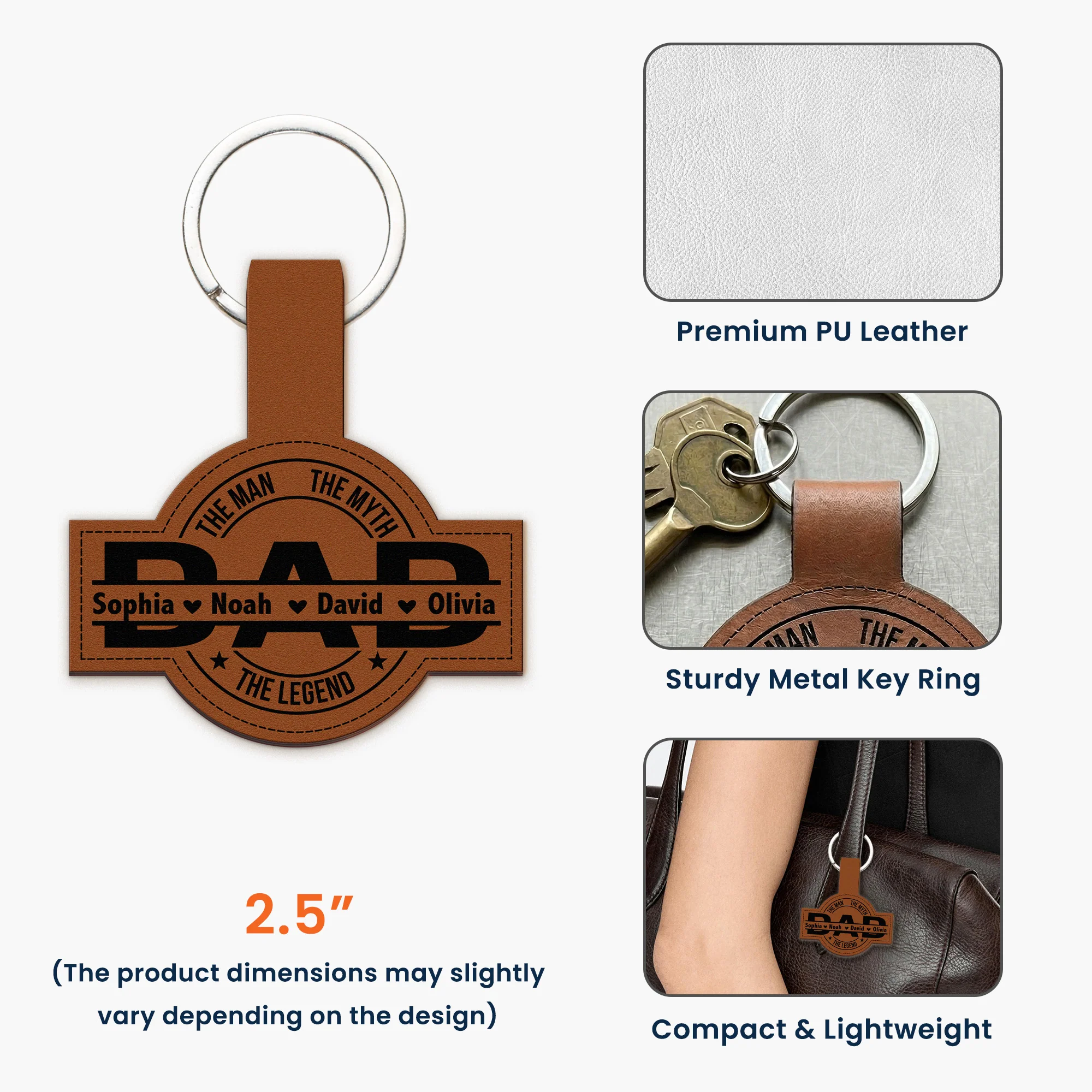 Dad, Papa, Grandpa, Pop The Man, The Myth, The Legend With Kid's Names - Personalized Keychain - Image 5