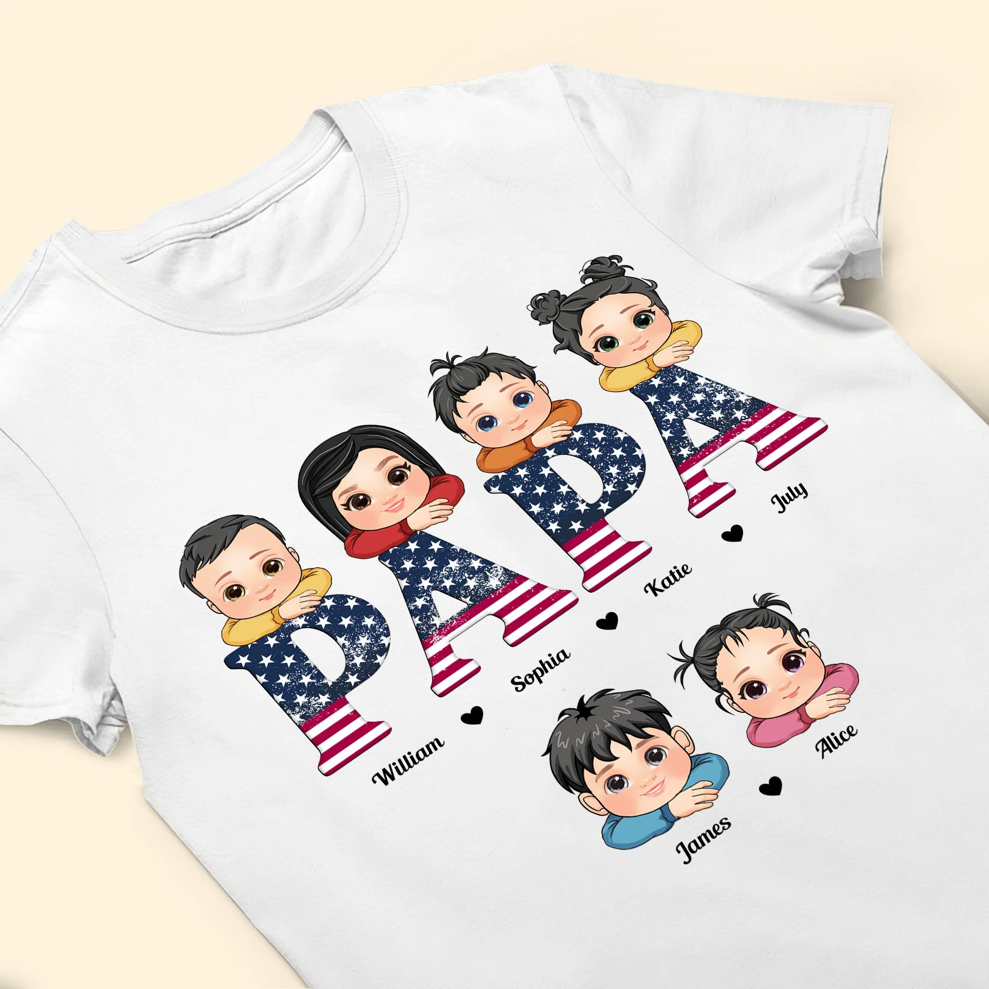 Dad Papa Vintage American Flag Happy 4th Of July - Personalized Shirt - Image 4