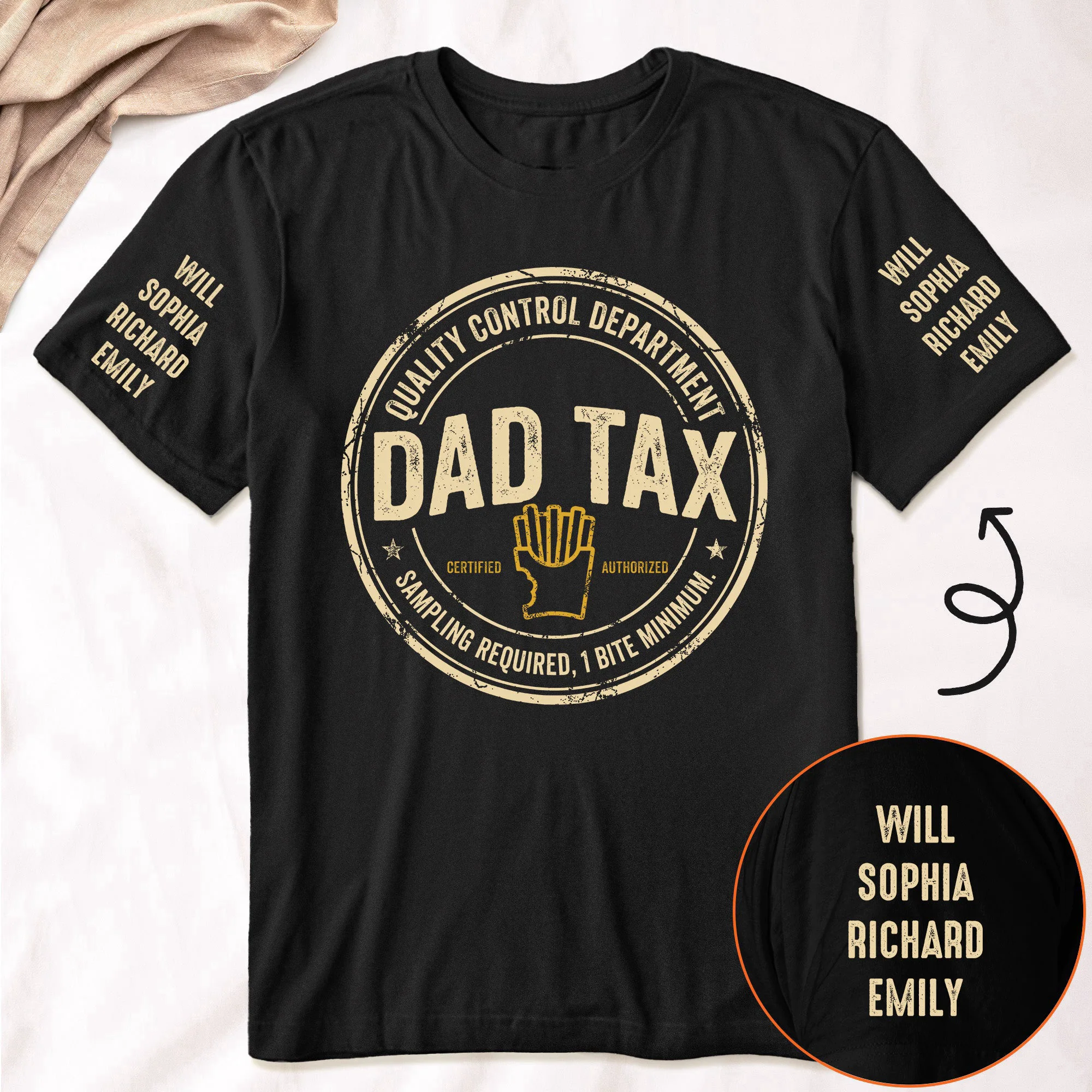 Dad Tax - Funny Father's Day Gift - With Kids' Name On Sleeves - Up To 10 Names - Personalized Shirt - Image 2