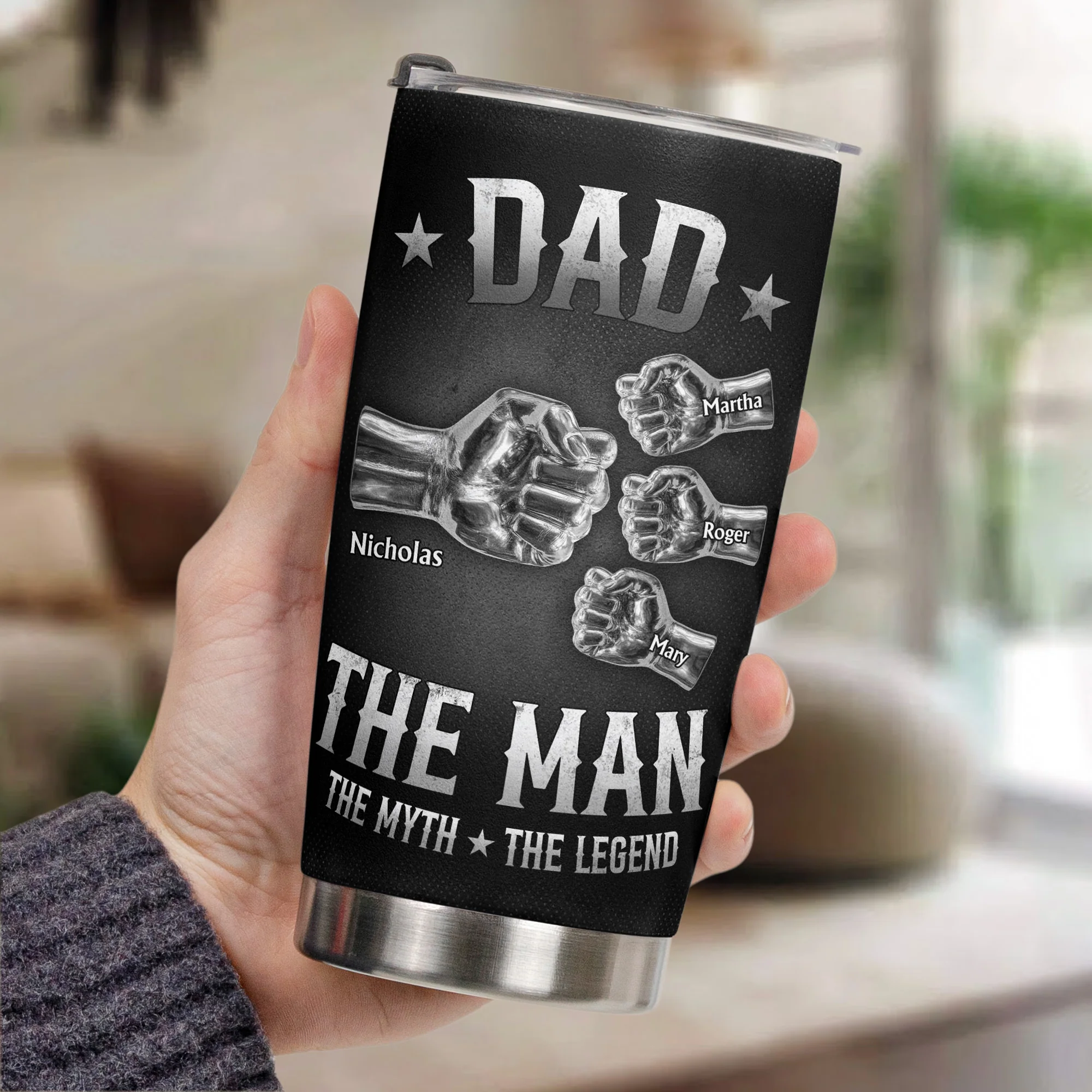 Dad The Man The Myth The Legend - Fist Bump With Kids Names - Personalized Tumbler - Image 5