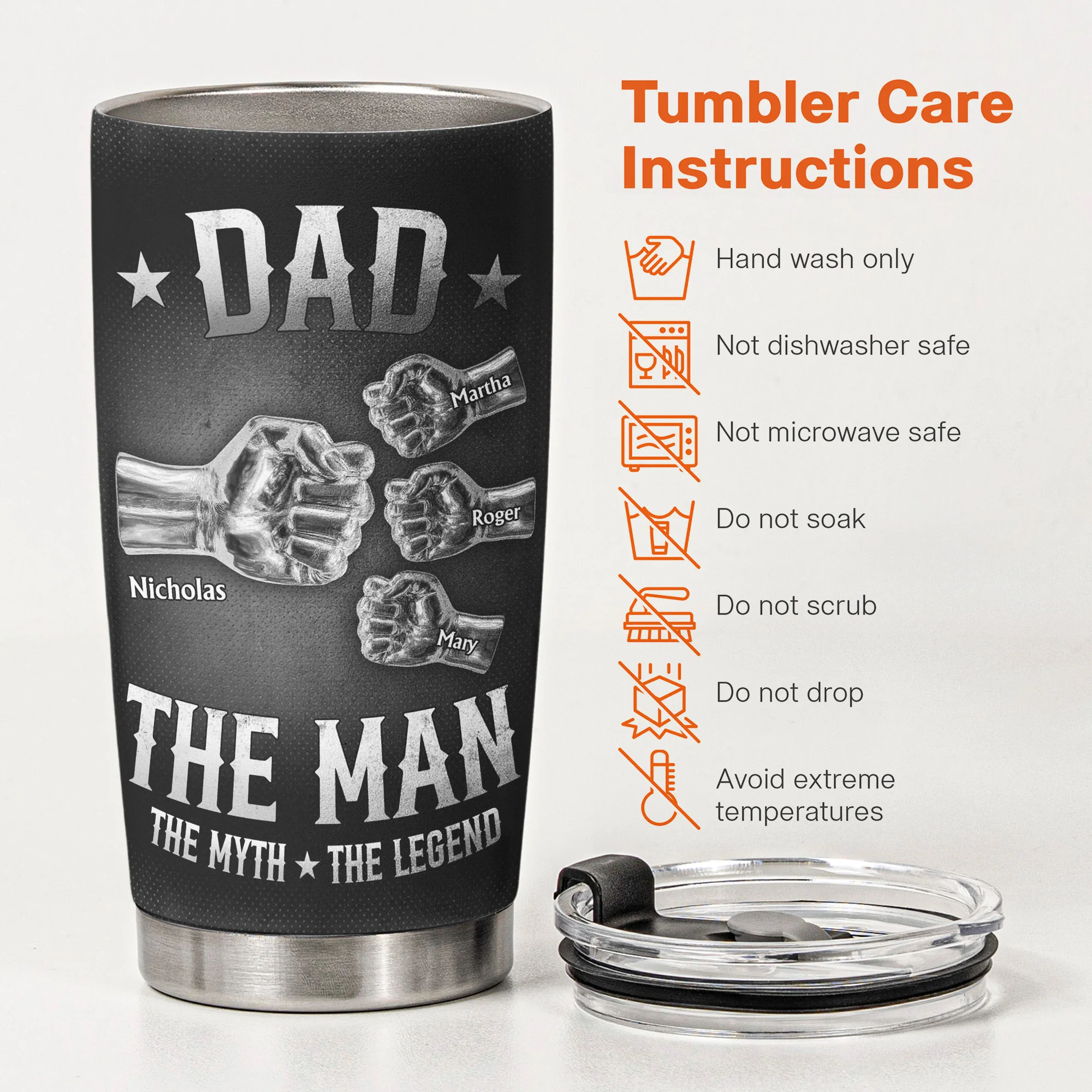 Dad The Man The Myth The Legend - Fist Bump With Kids Names - Personalized Tumbler - Image 6