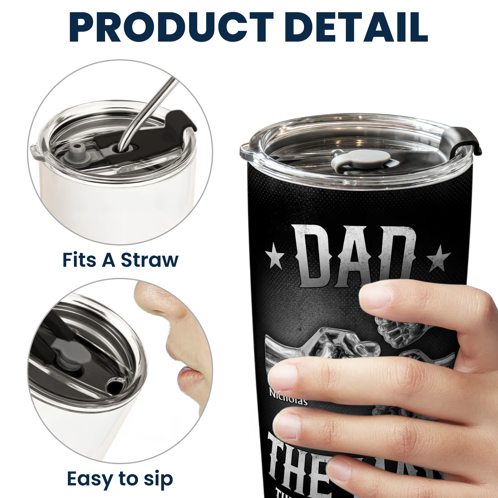 Dad The Man The Myth The Legend - Fist Bump With Kids Names - Personalized Tumbler - Image 7