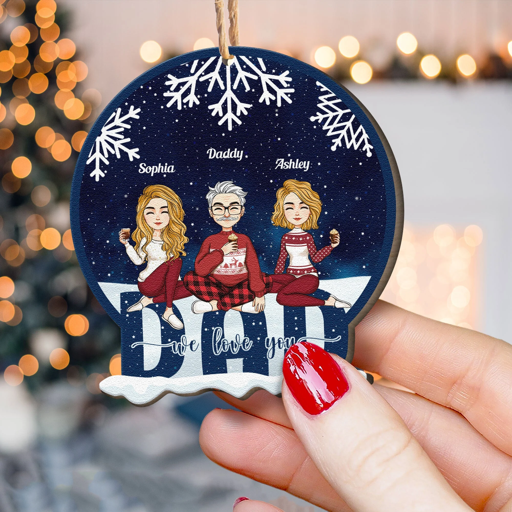 Dad - We Love You - Christmas Eve - Personalized Custom Shaped Wooden Ornament - Christmas, New Year Gift For Dad, Daughters, Sons - Image 2