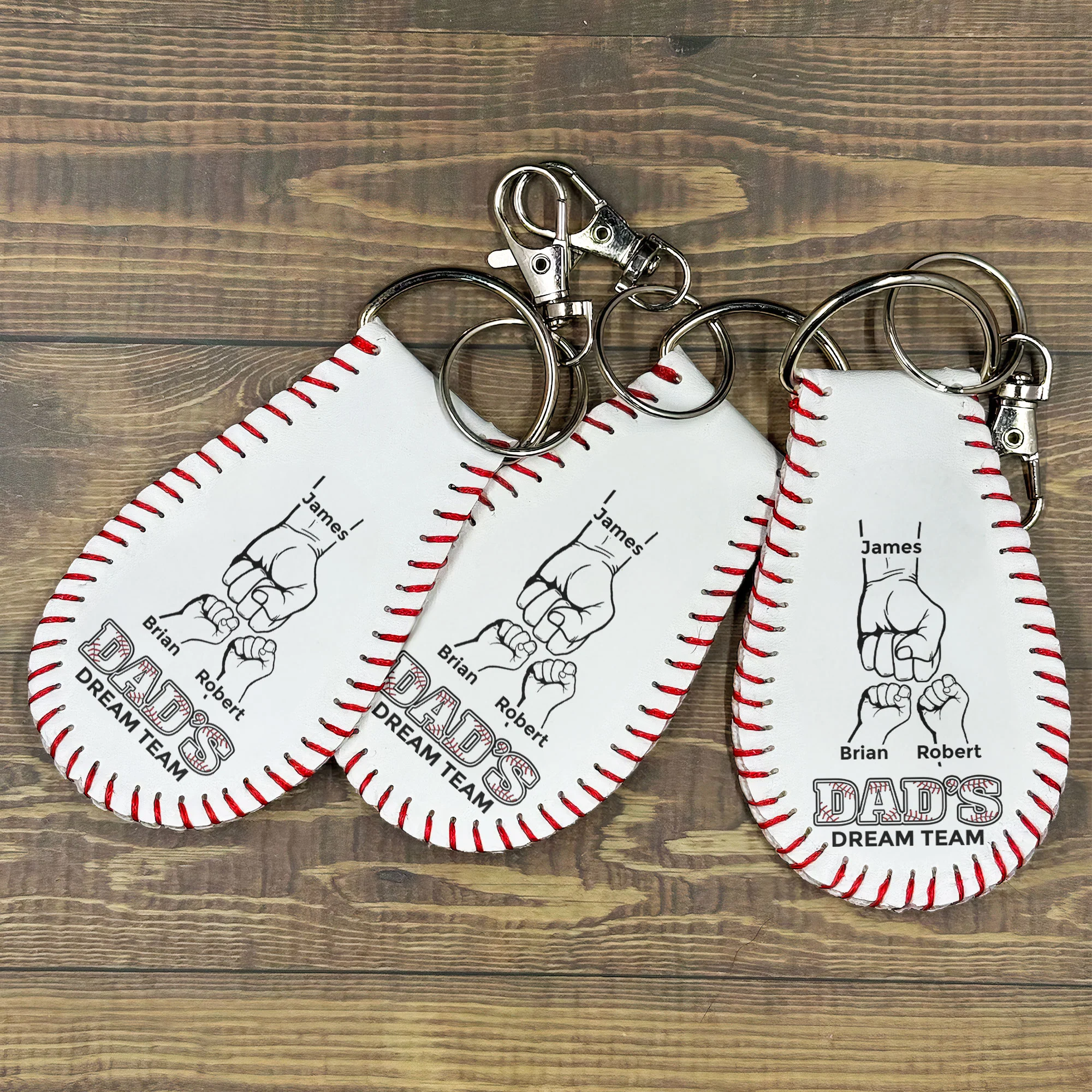 Daddy Fist Bump Gift For Dad, New Dad - Personalized Leather Baseball Keychain - Image 3