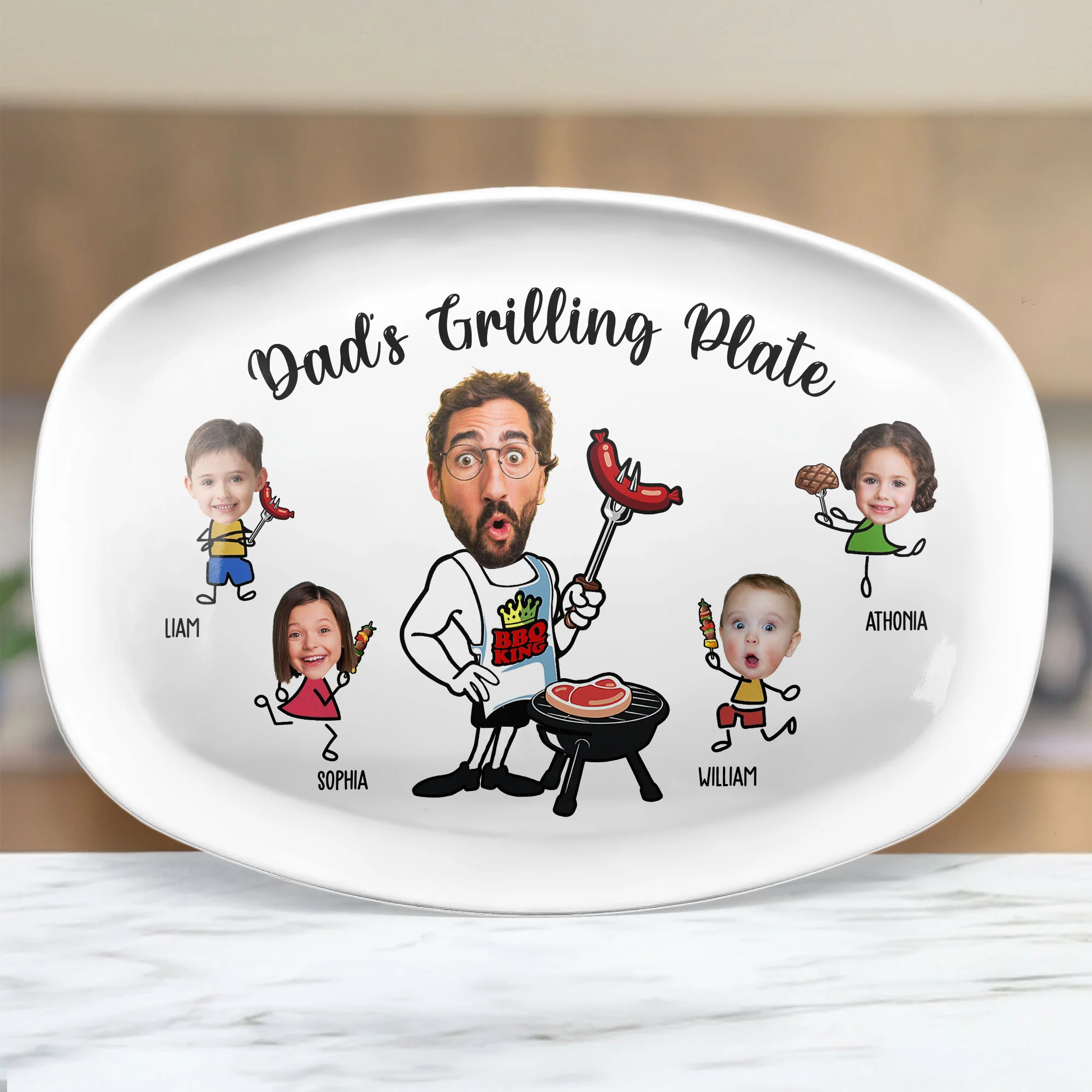 Daddy Grilling - Father's Day Gifts For Dad, Christmas Gift For Grandpa, Father - Personalized Photo Platter - Image 2