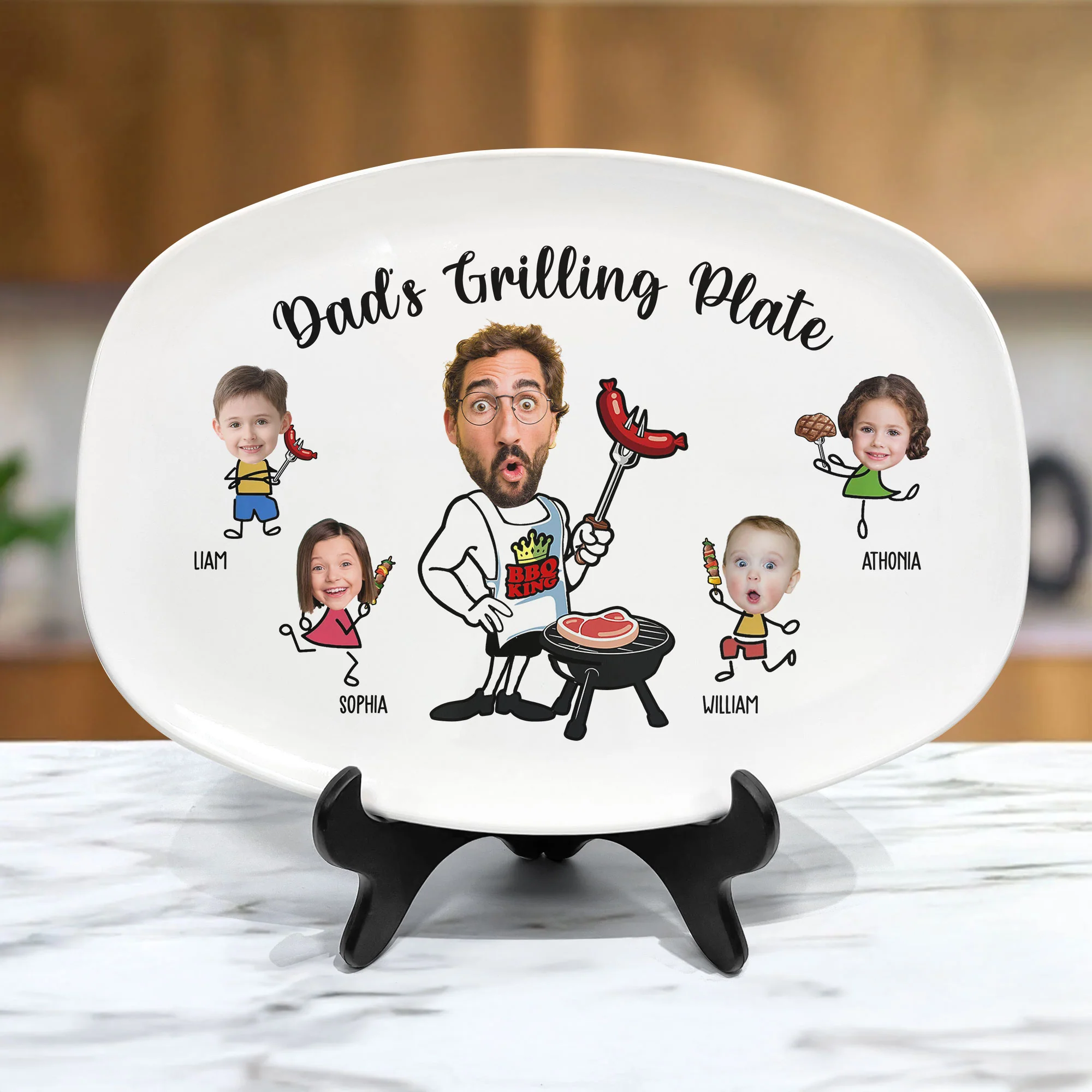 Daddy Grilling - Father's Day Gifts For Dad, Christmas Gift For Grandpa, Father - Personalized Photo Platter - Image 4