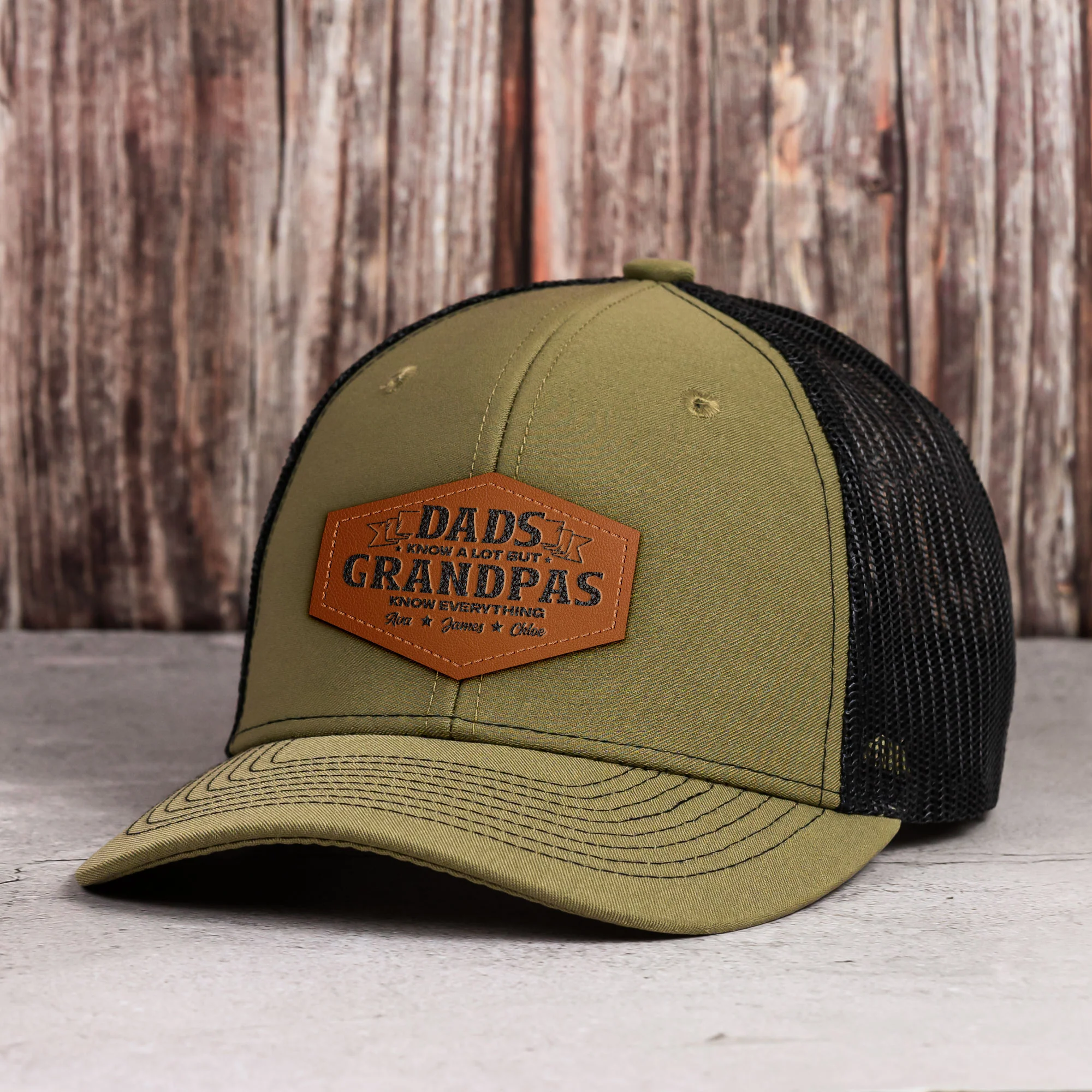 Dads Know A Lot But Grandpas Know Everything - Personalized Leather Patch Hat - Image 3