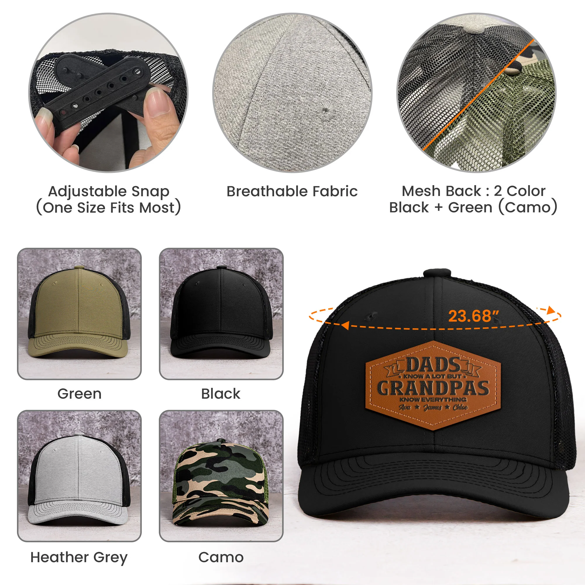Dads Know A Lot But Grandpas Know Everything - Personalized Leather Patch Hat - Image 5