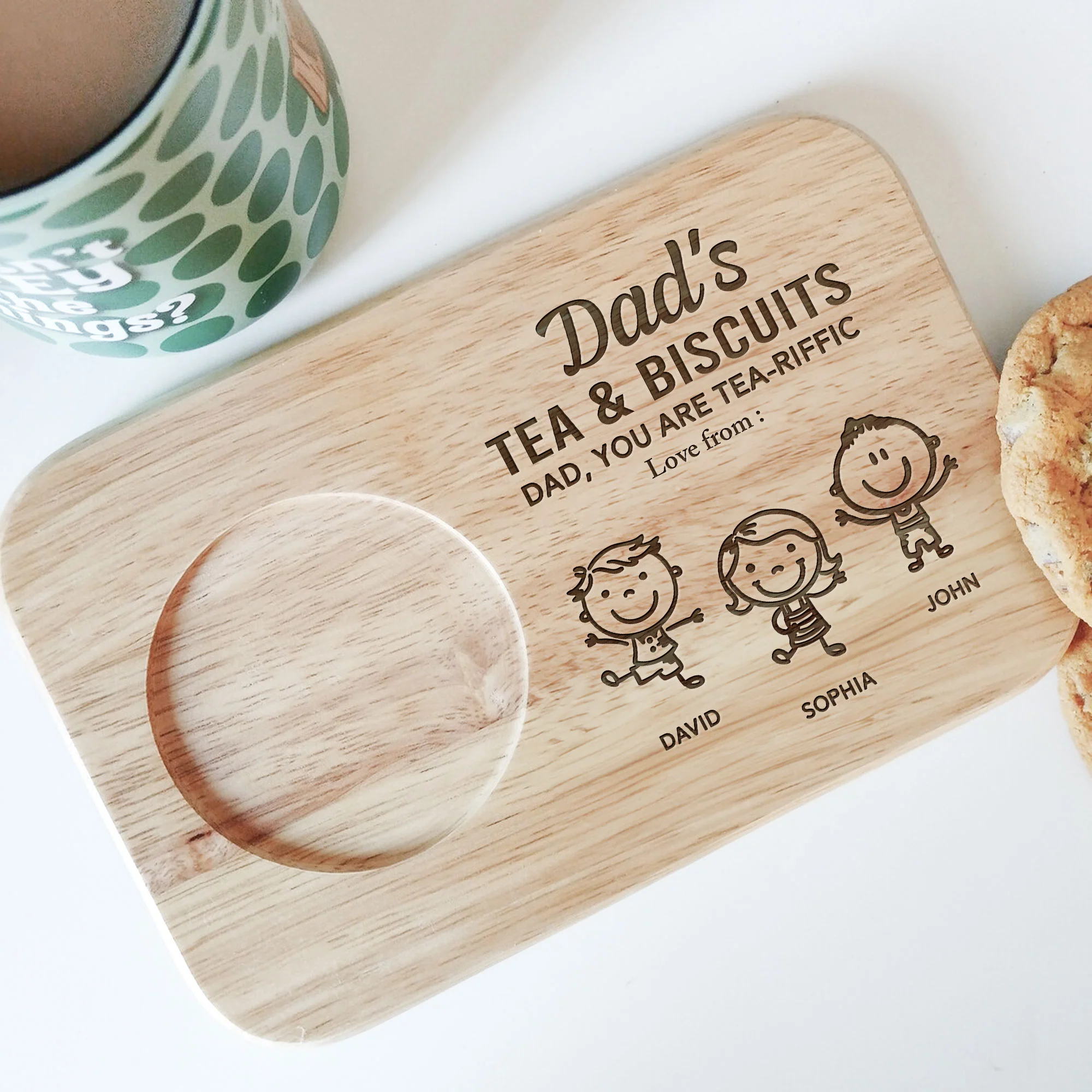 Dad's Tea & Biscuit - Custom Engraved Wooden Tea & Biscuit Board - Image 3