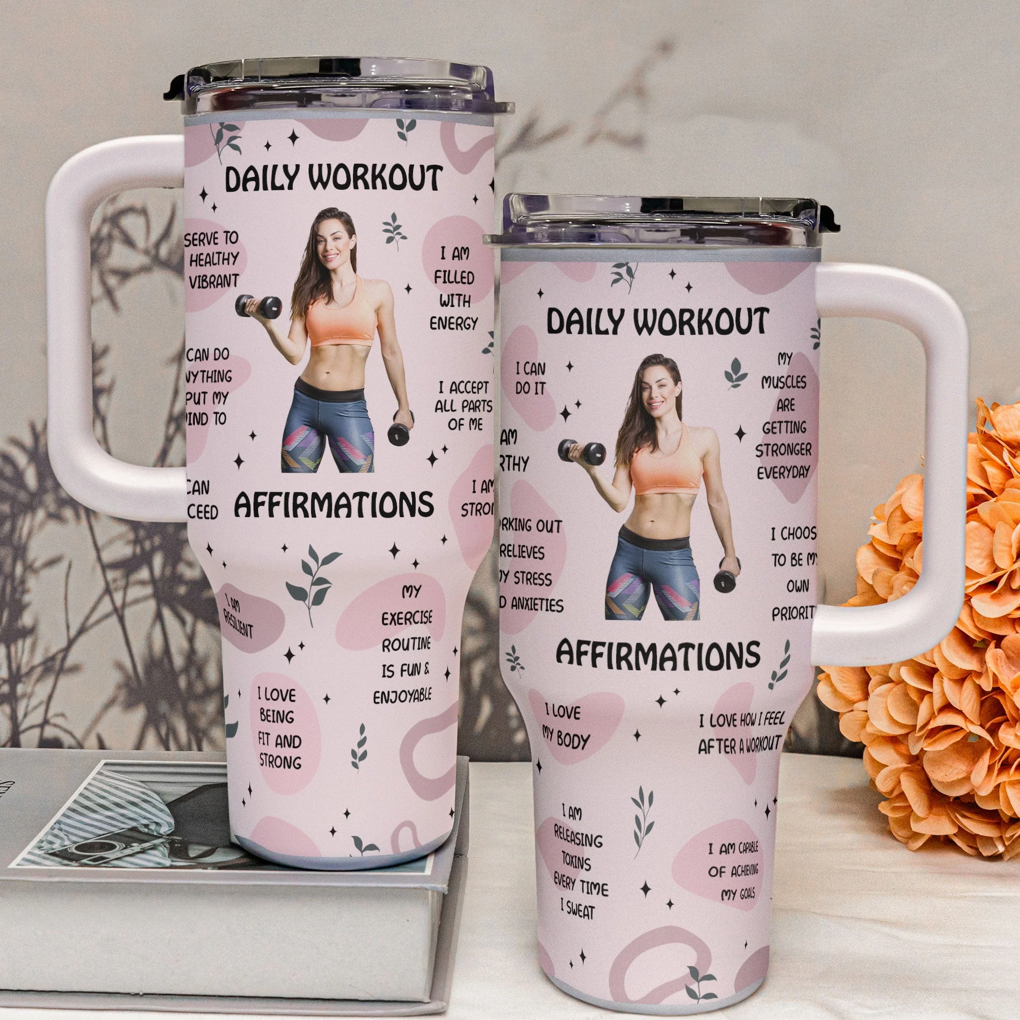 Daily Workout Affirmations - Personalized Photo 40oz Tumbler With Straw - Image 4