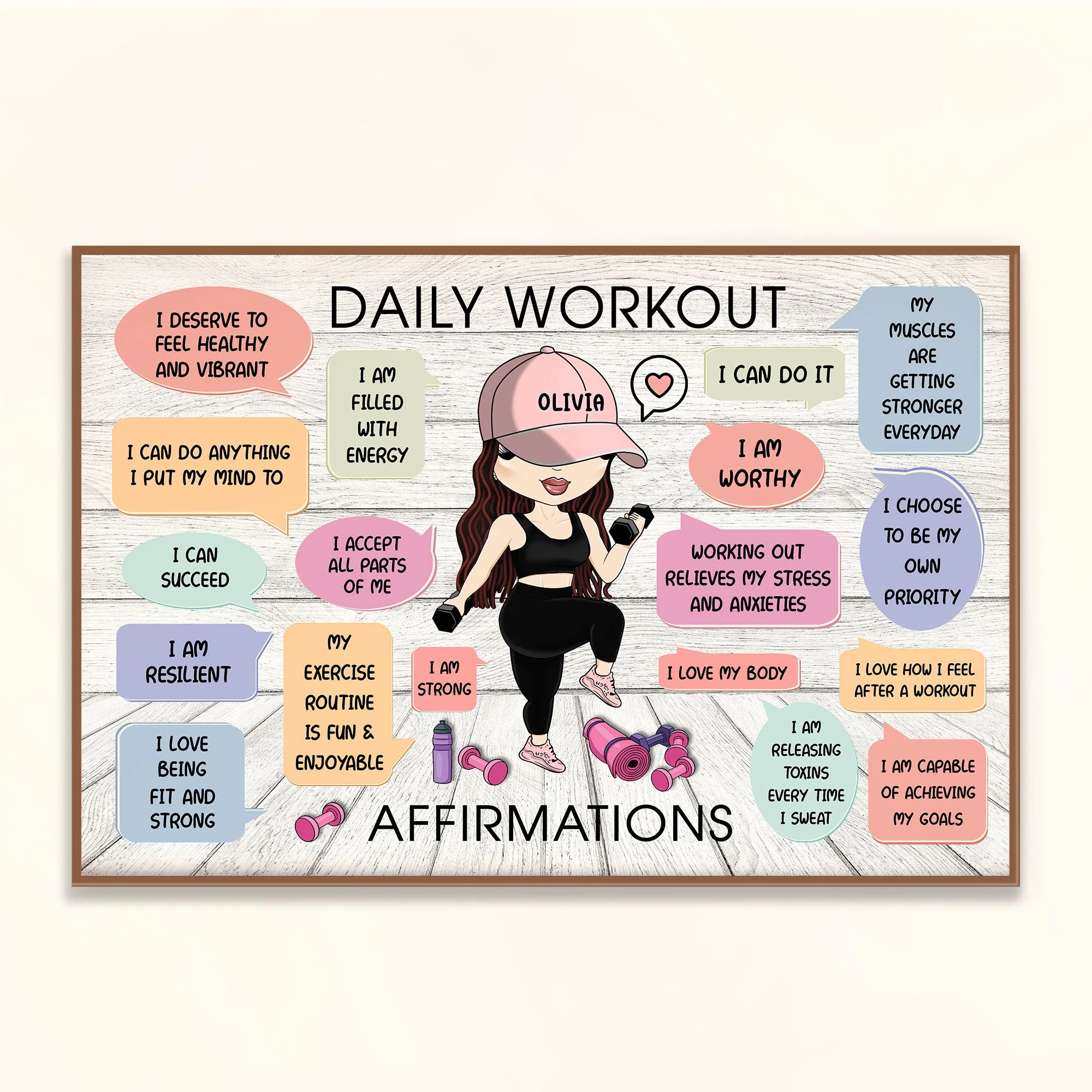 Daily Workout Affirmations - Personalized Poster/Wrapped Canvas - Birthday Gift For Fitness Lovers, Fitness Girls