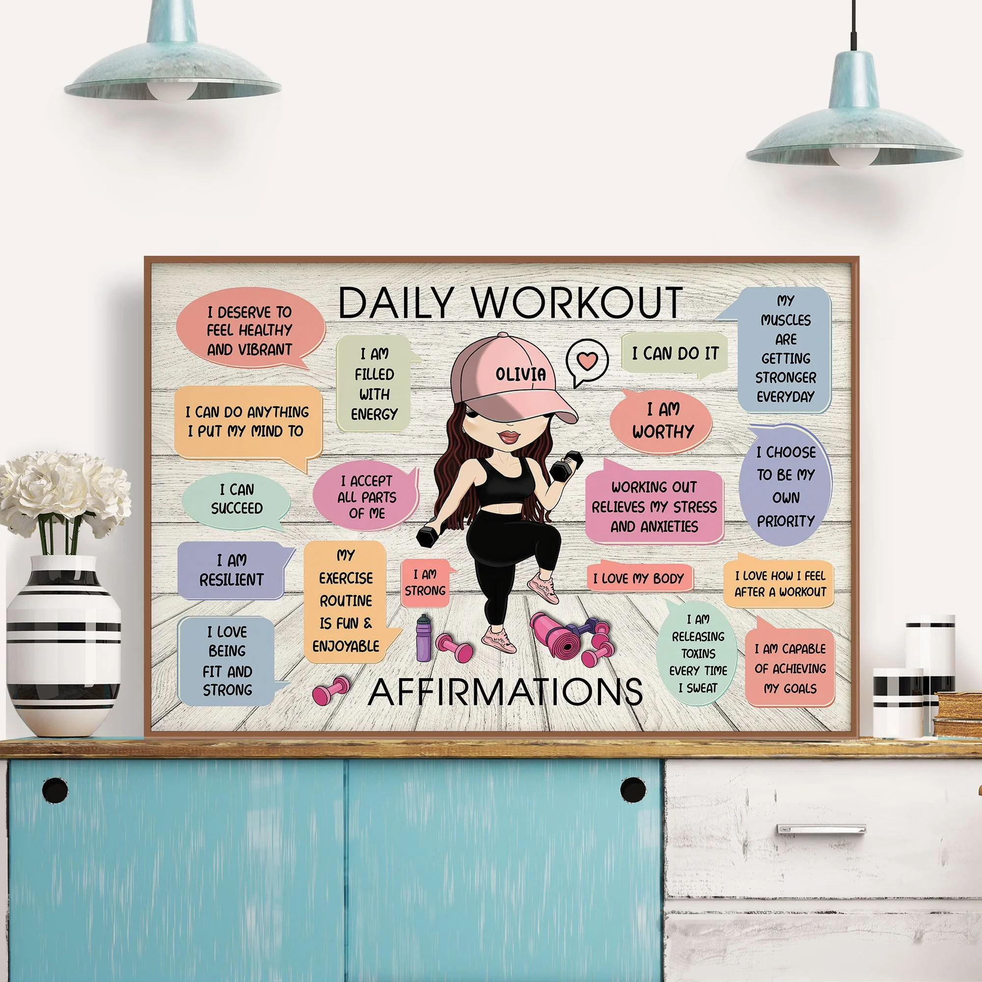 Daily Workout Affirmations - Personalized Poster/Wrapped Canvas - Birthday Gift For Fitness Lovers, Fitness Girls - Image 3