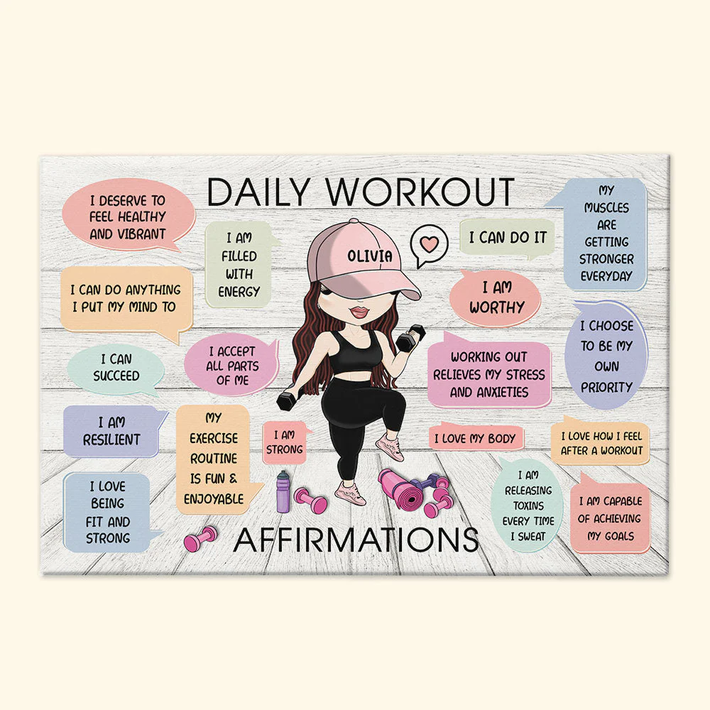 Daily Workout Affirmations - Personalized Poster/Wrapped Canvas - Birthday Gift For Fitness Lovers, Fitness Girls - Image 4