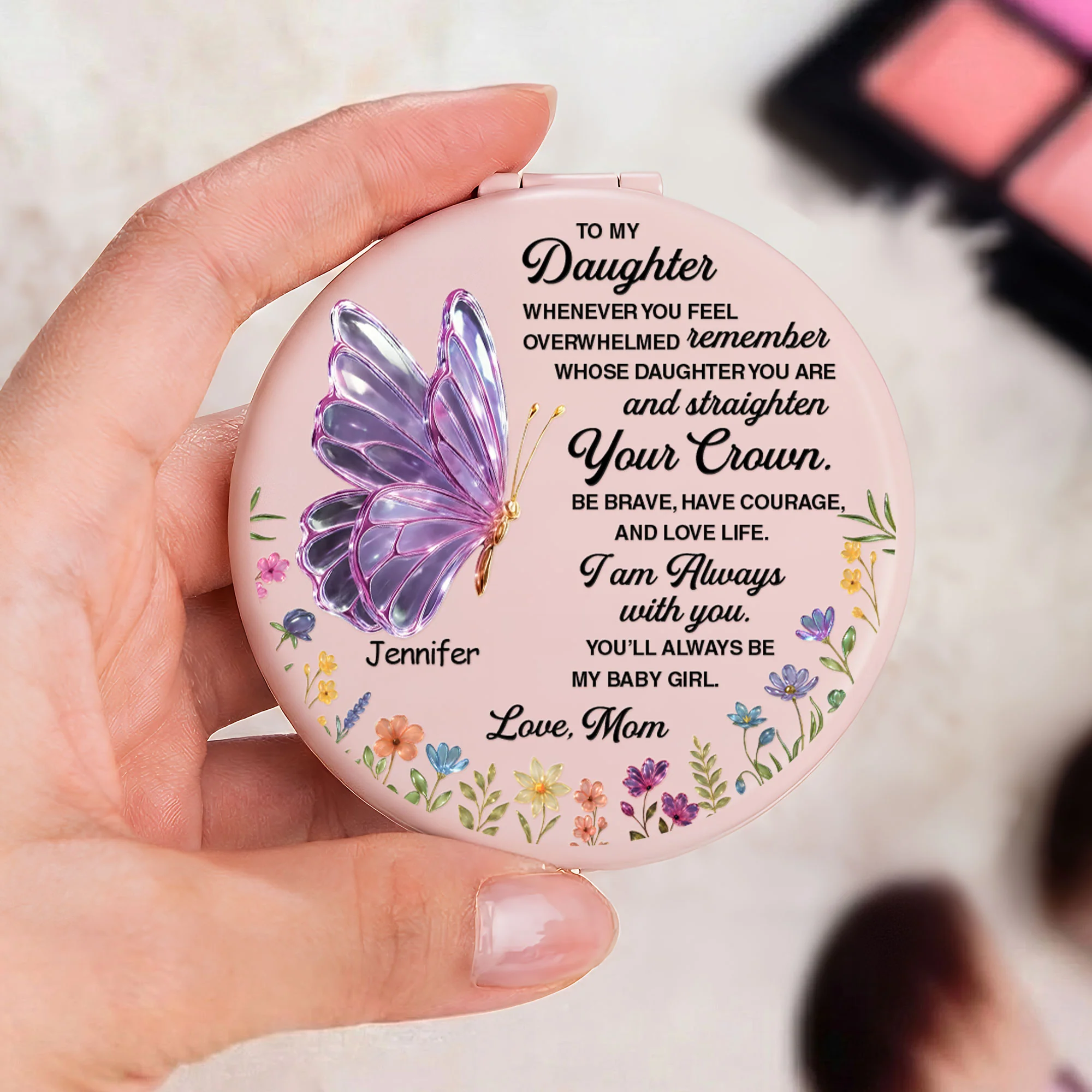 Daughter Butterfly Always My Baby Girl - Personalized Compact Mirror - Image 2
