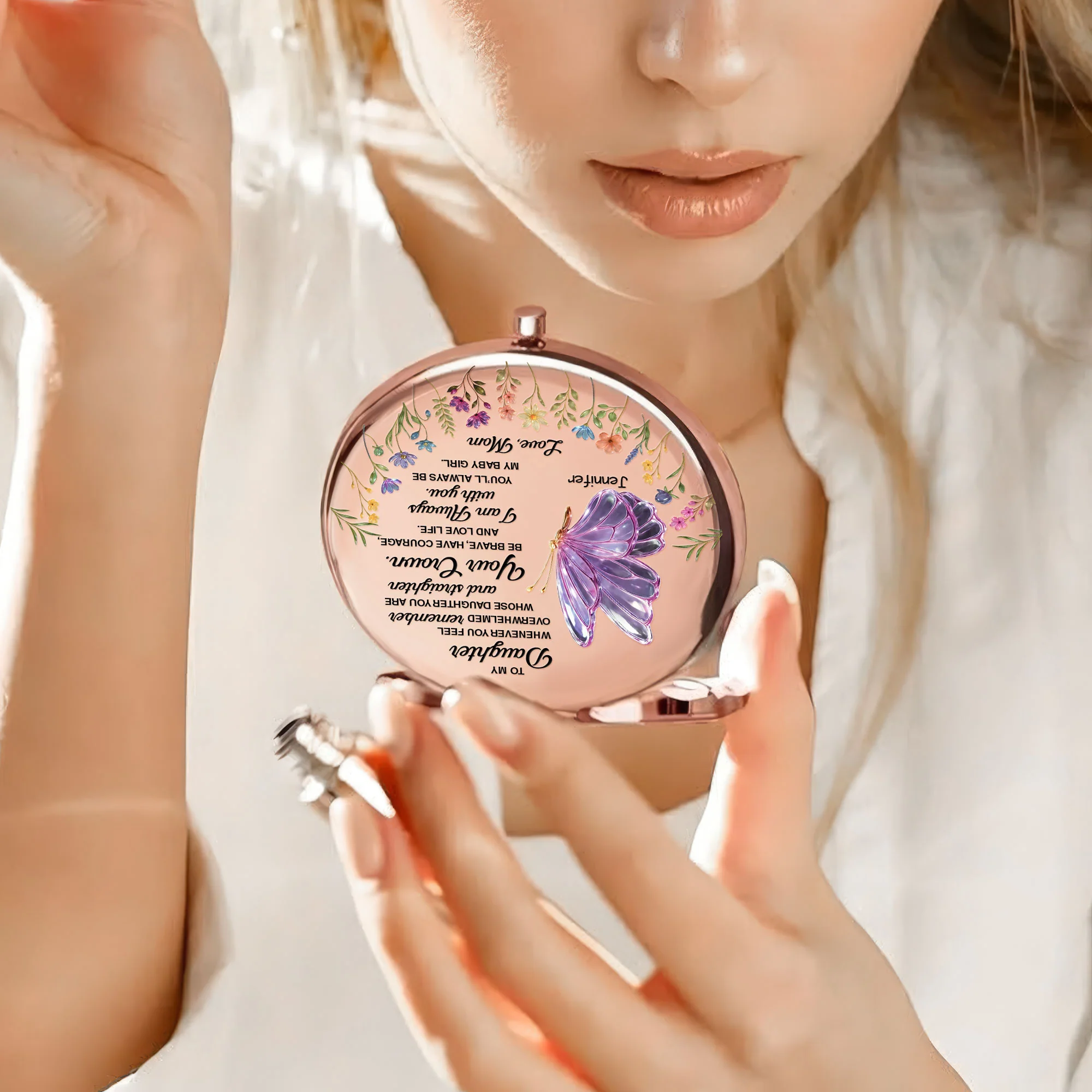 Daughter Butterfly Always My Baby Girl - Personalized Compact Mirror - Image 3