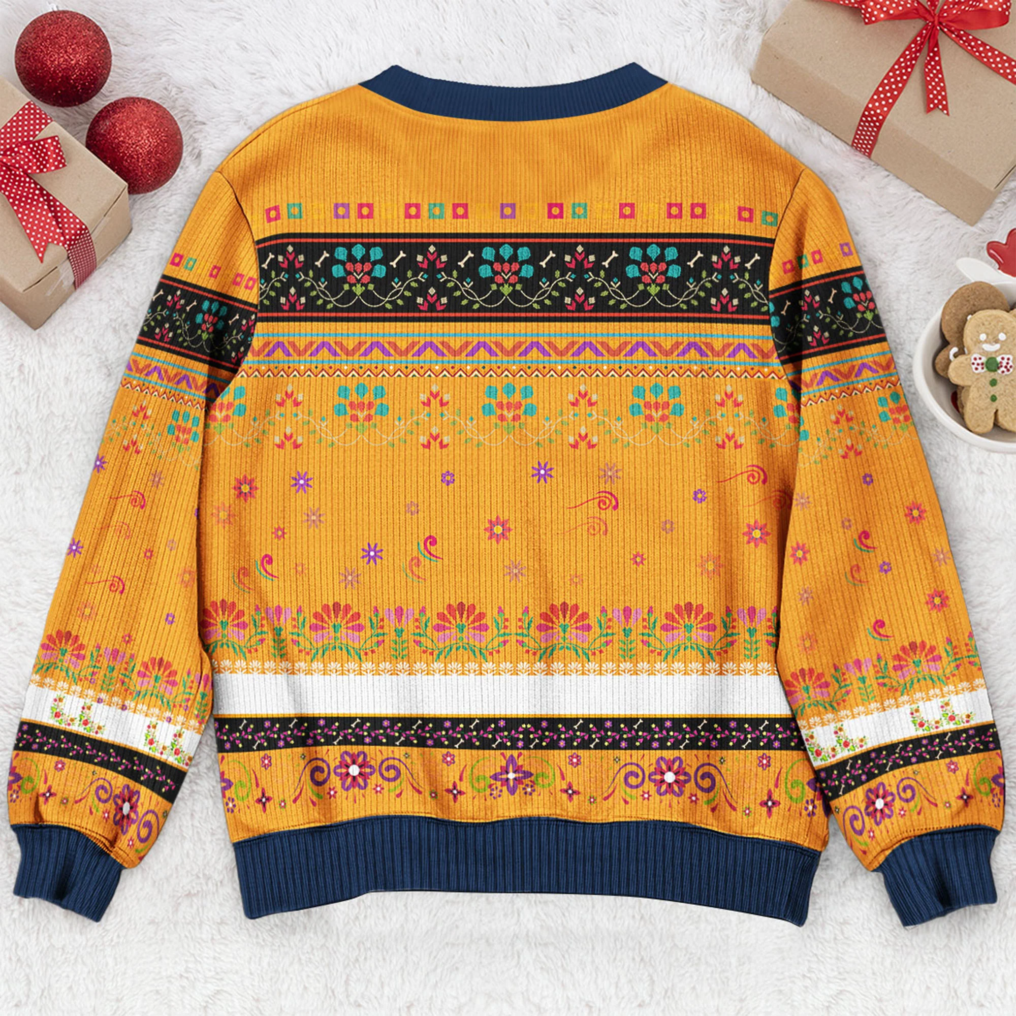 Day Of The Dead Dog Cat Hispanic Mexican Flowers - Personalized Ugly Sweater - Image 5