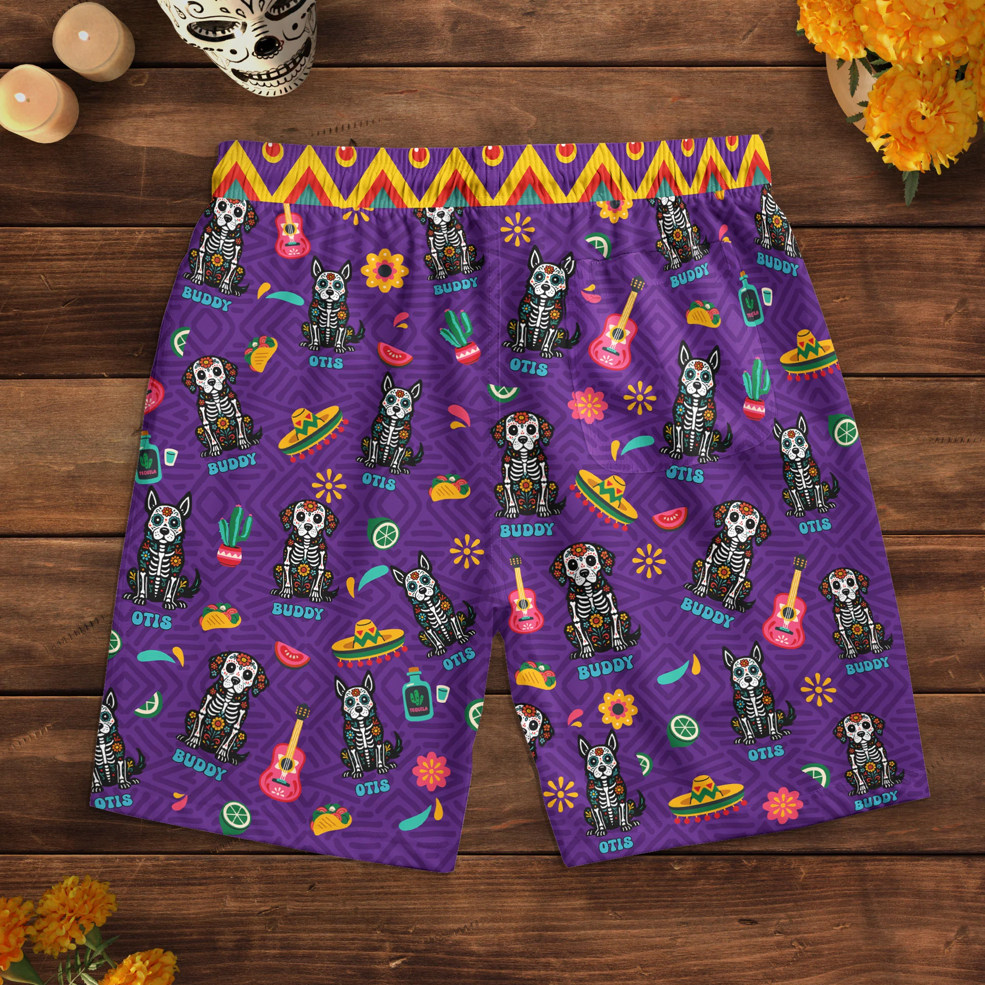 Day Of The Dead Dog Cat Hispanic Mexican Latinos - Personalized Men's Beach Shorts - Image 2