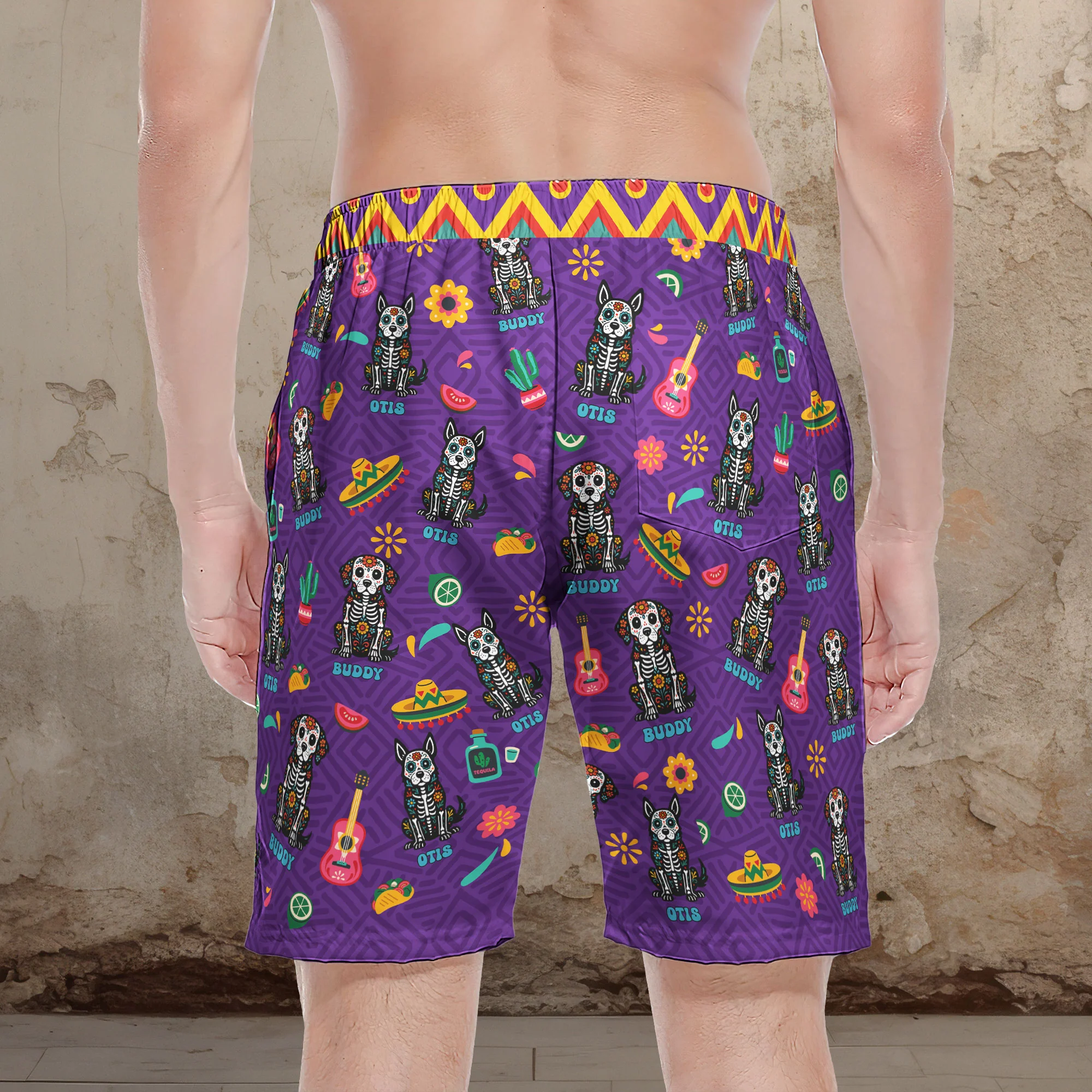 Day Of The Dead Dog Cat Hispanic Mexican Latinos - Personalized Men's Beach Shorts - Image 4