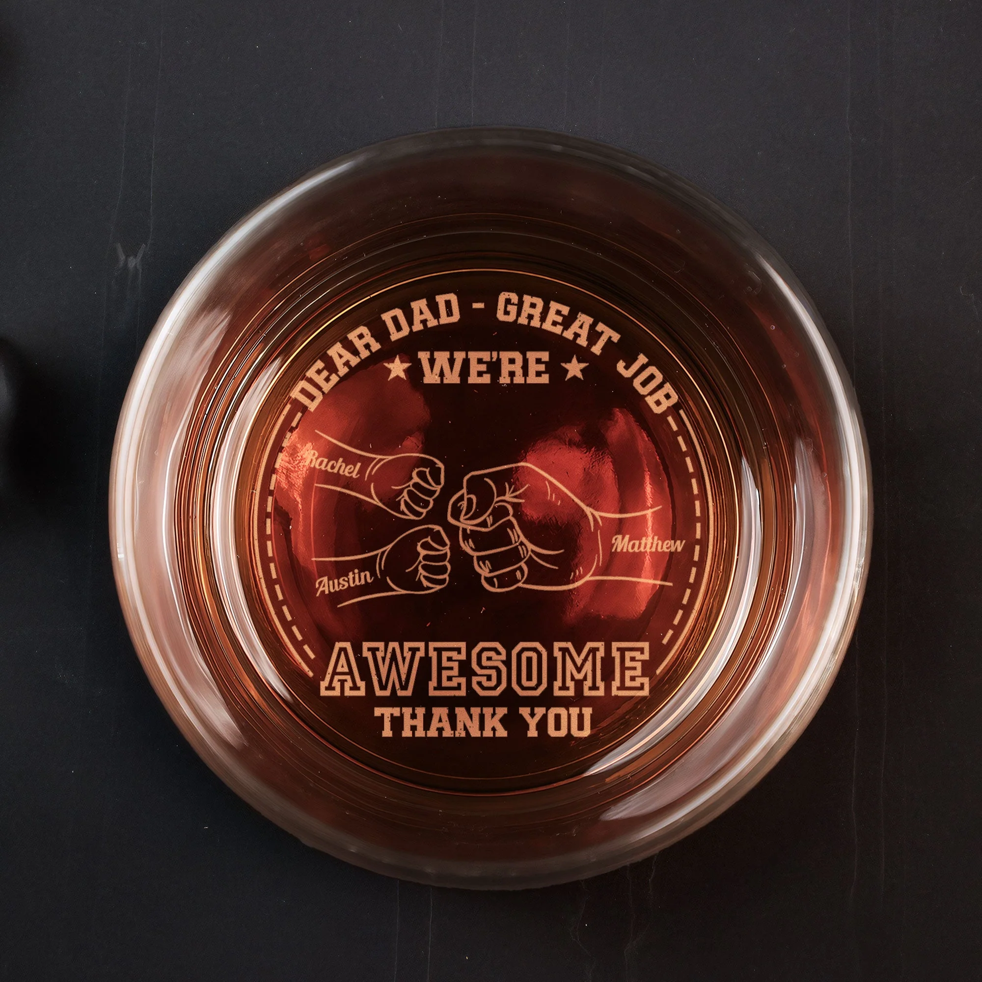 Dear Dad Great Job We're Awesome - Personalized Engraved Whiskey Glass - Image 2
